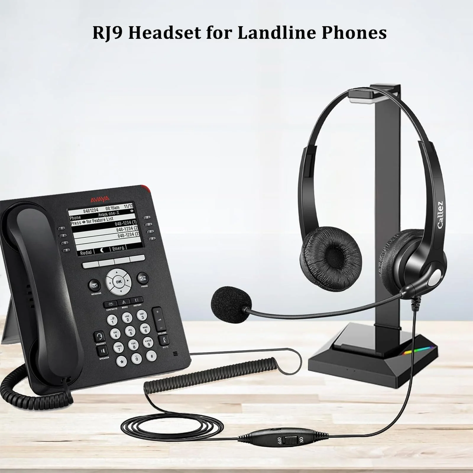 Callez RJ9 Phone Headset with Noise Cancelling Mic & Volume Controls, Telephone Headset Compatible with Avaya Plantronics Mitel ShoreTel Digium Nortel NEC Toshiba Aastra Office Landline Deskphones Black - Image 7