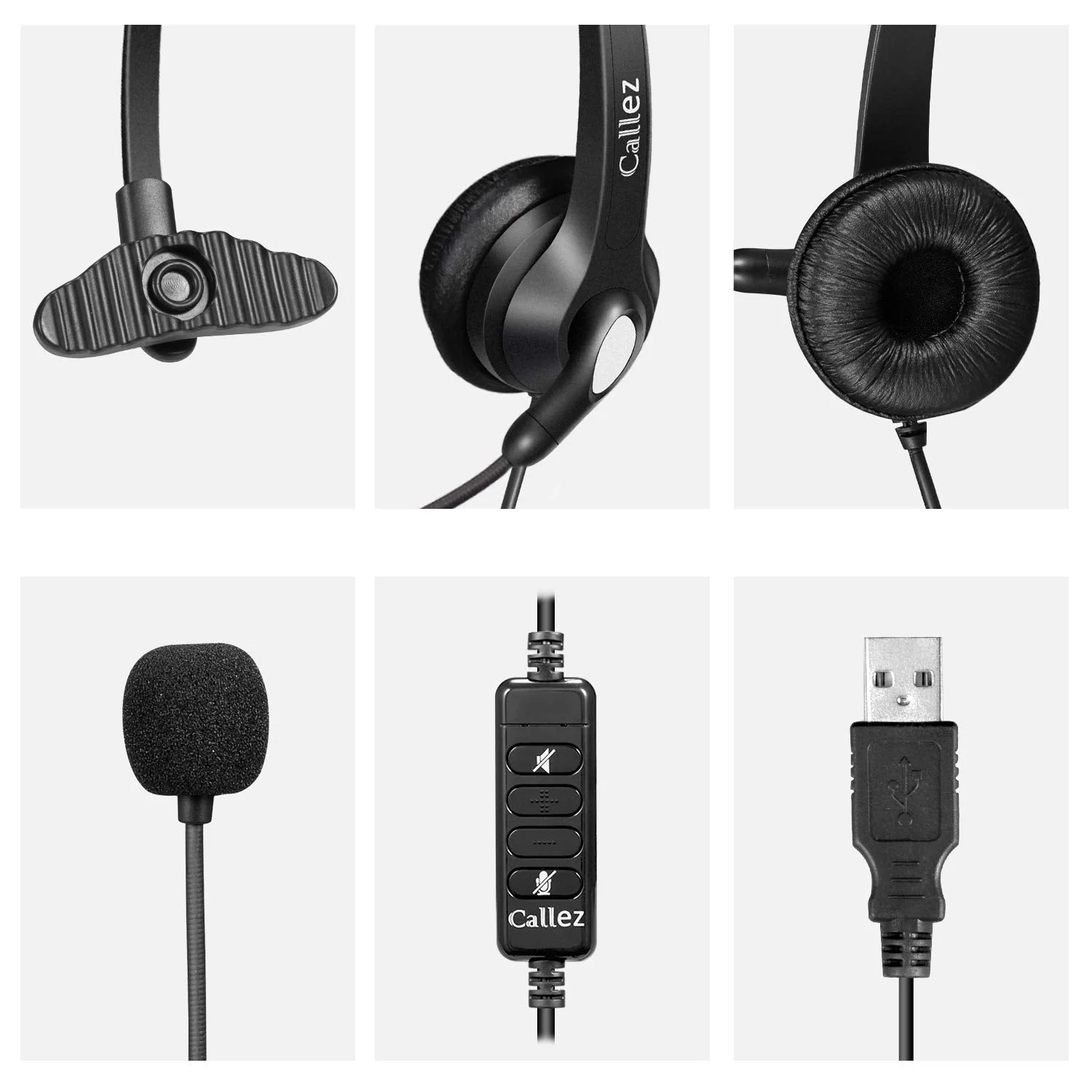 Callez USB Headset with Microphone Noise Cancelling & Audio Controls, Wideband Computer Headphones for Business UC Skype Lync Softphone Call Center Office, Clearer Voice, Super Light, Ultra Comfort Black - Image 7
