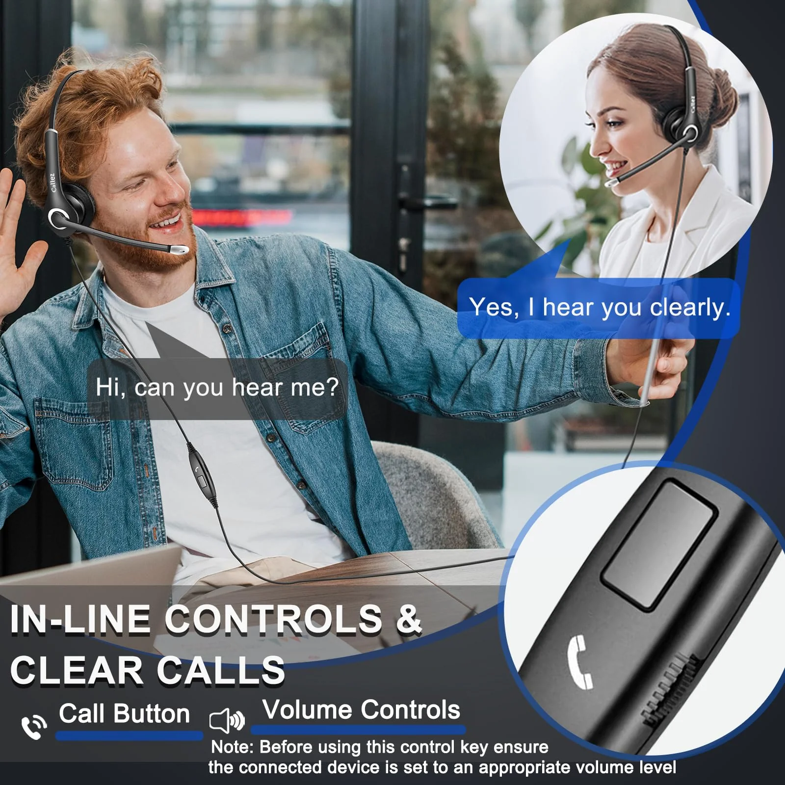 Callez Wired Computer Headset, 3.5mm/USB-C Headset with Mic Noise Cancelling, Cell Phone Headphone for PC Laptop Mac iPhone 15/16/17 Samsung Zoom Teams Call Center Home Office Work, in-line Controls Black - Image 5