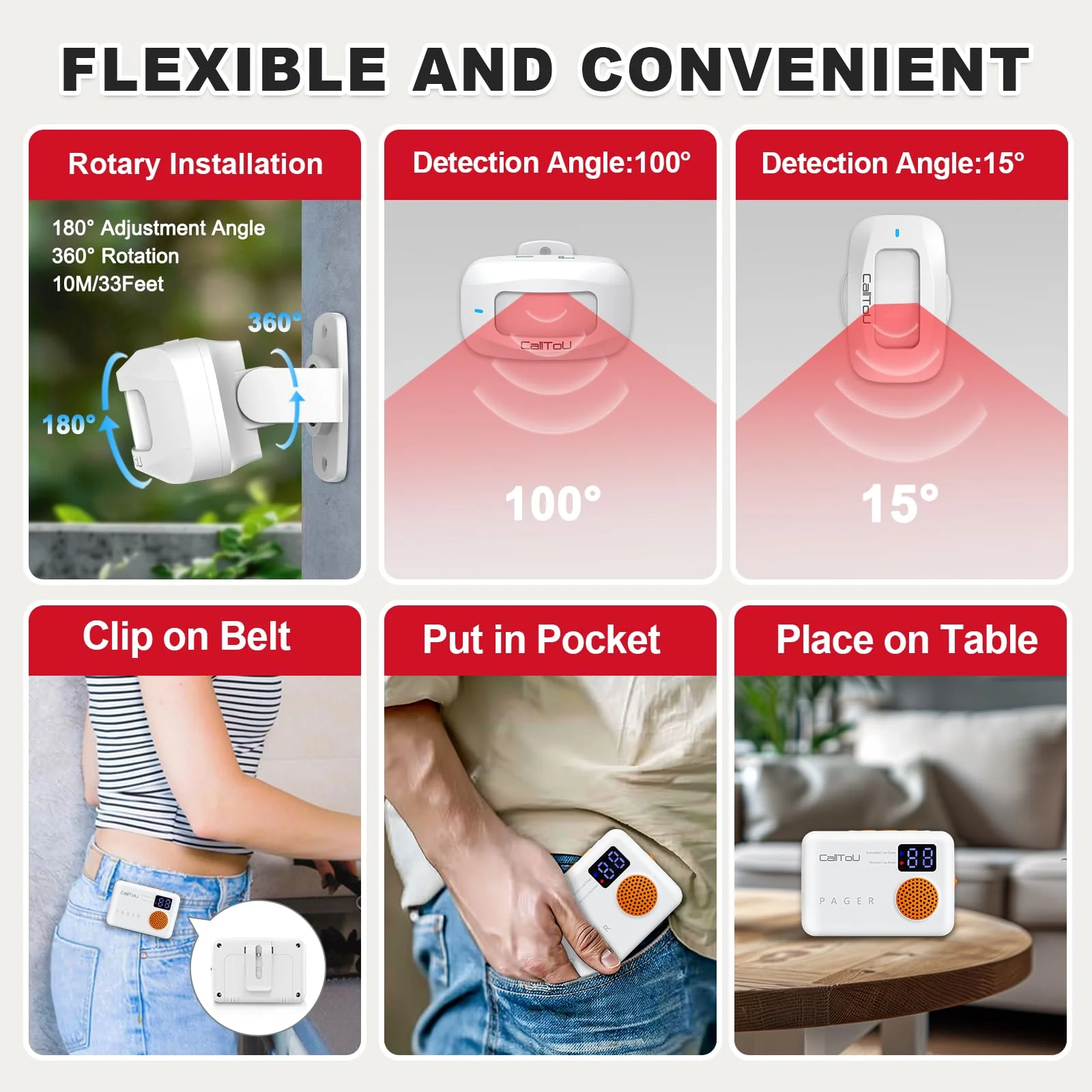 CallToU Bed Alarm for Elderly Adults Wireless Motion Sensor Alarm for Seniors Indoor Motion Detector for Dementia Caregiver Alarm&Fall Prevention System with Vibrate Digital Display Low Battery Remind - Image 6