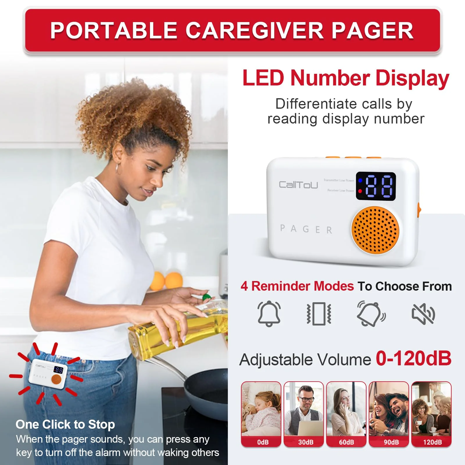 CallToU Bed Alarm for Elderly Adults Wireless Motion Sensor Alarm for Seniors Indoor Motion Detector for Dementia Caregiver Alarm&Fall Prevention System with Vibrate Digital Display Low Battery Remind - Image 7