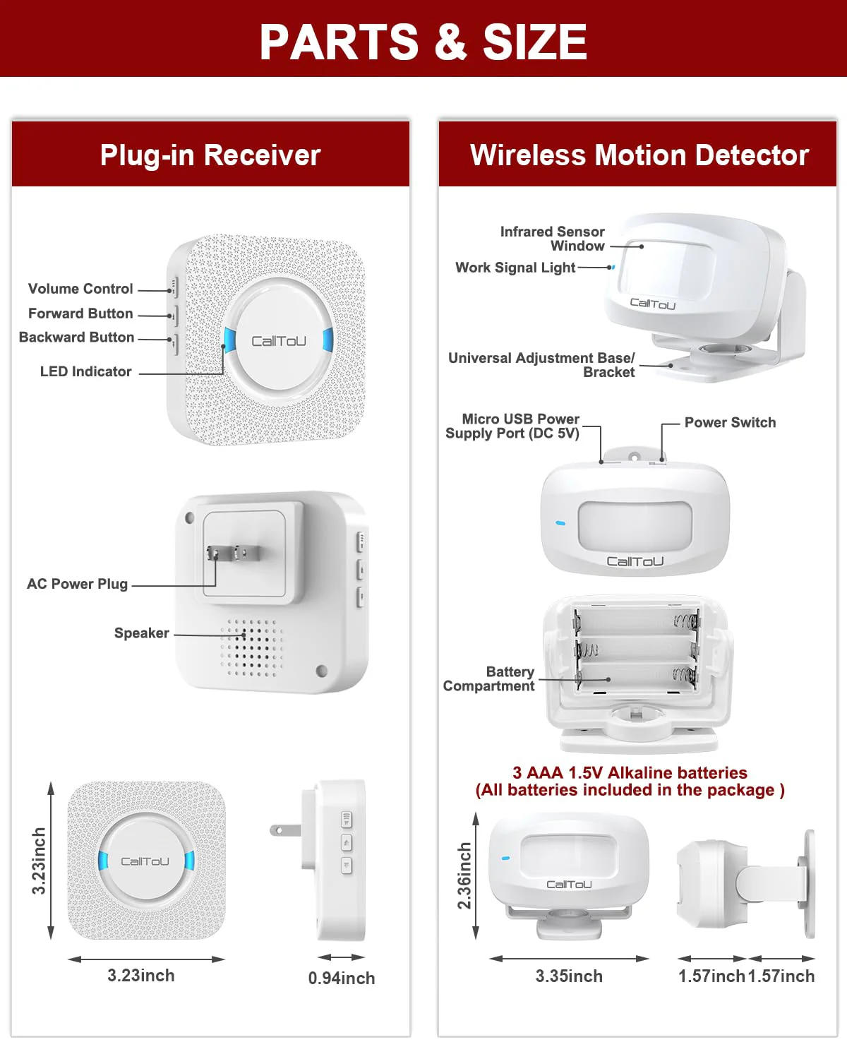 CallToU Bed Sensor Alarm and Fall Prevention for Elderly/Dementia/Patient Wireless Caregiver Pager Motion Sensor Alarms System Motion Detector Alert Monitor System 500+FT, Bed Alarm for Elderly Adult 1 Receiver+ 2 Motion Sensors - Image 7