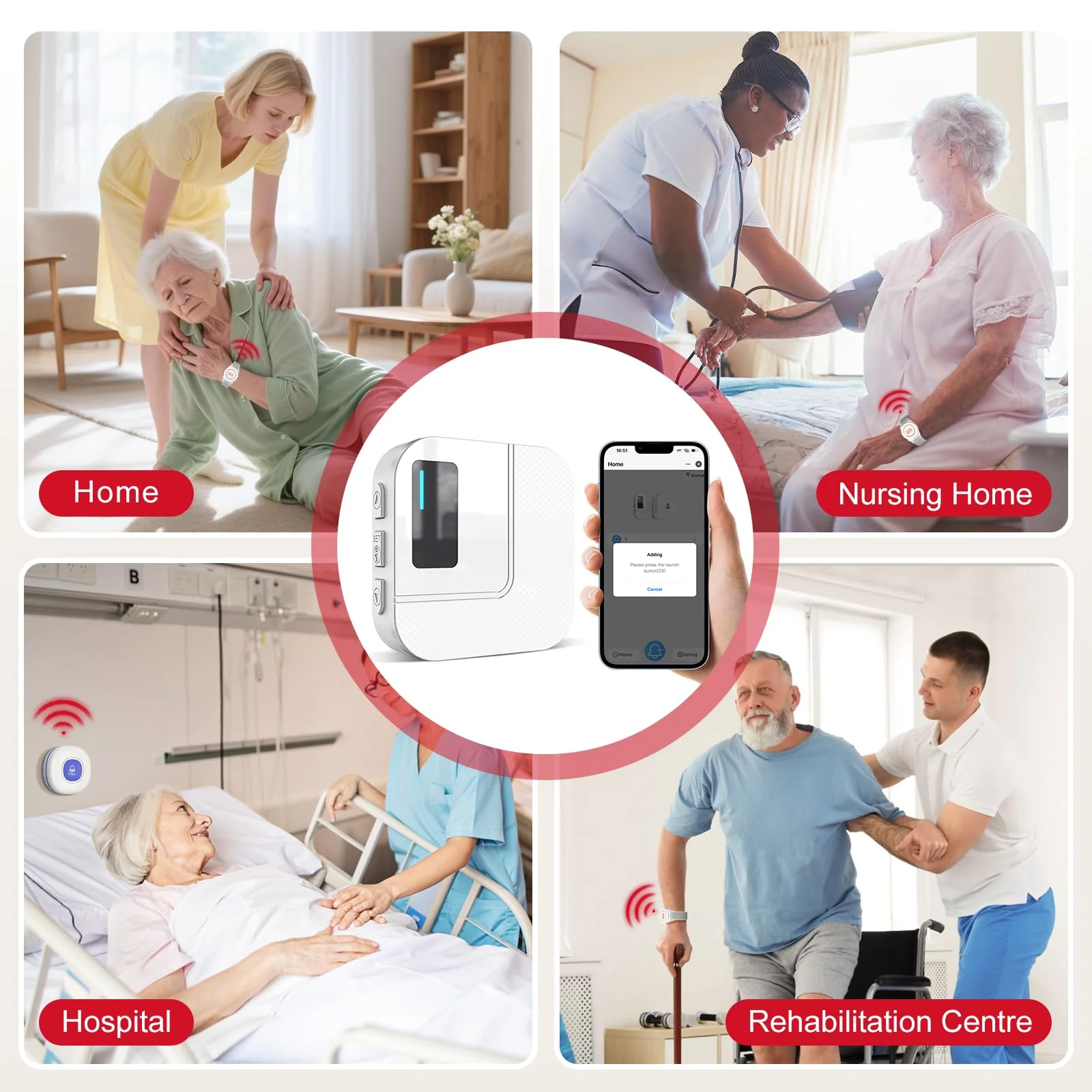CallToU Wi-Fi Wireless Caregiver Pager Call Button for Elderly at Home , APP Emergency Alert for Seniors, Patients, and The Disabled white 3+1 - Image 7