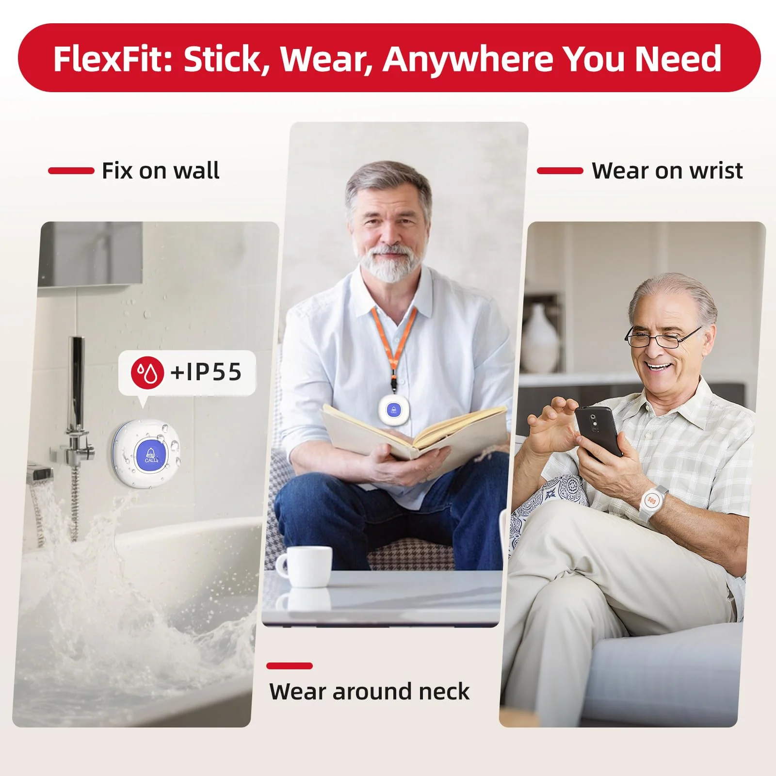CallToU Wi-Fi Wireless Caregiver Pager Call Button for Elderly at Home , APP Emergency Alert for Seniors, Patients, and The Disabled white 3+1 - Image 9