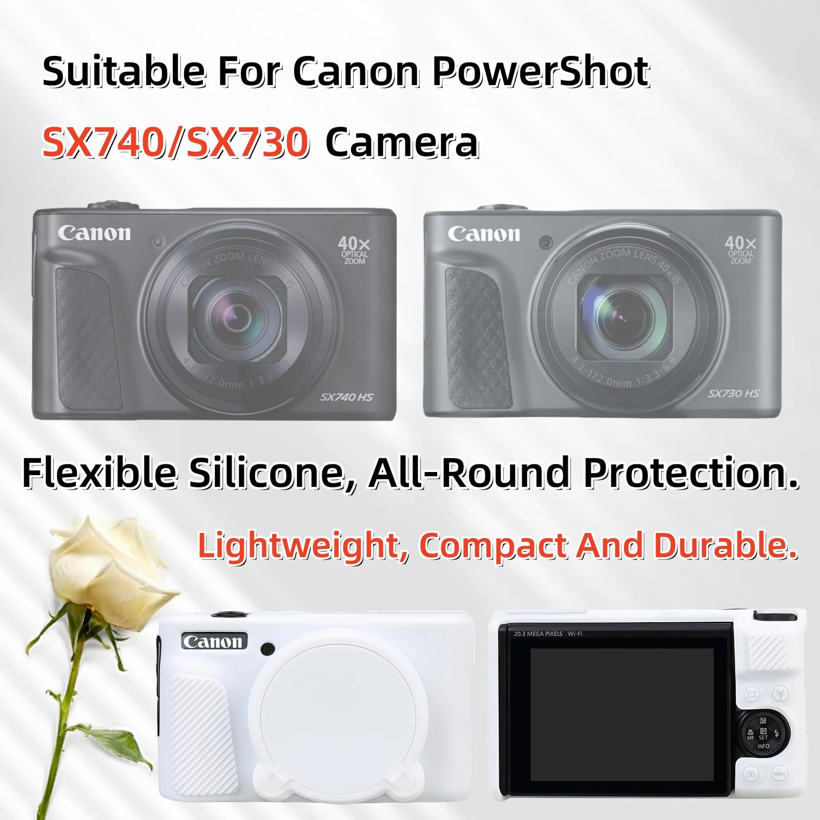 Camera Case for Canon PowerShot SX740/ SX730 Digital Camera,SX740 HS Case, Soft Silicone Protective Case Removable Lens Cover,Comes with 2 Screen Protectors and 1 Wrist Strap. (White) White - Image 2