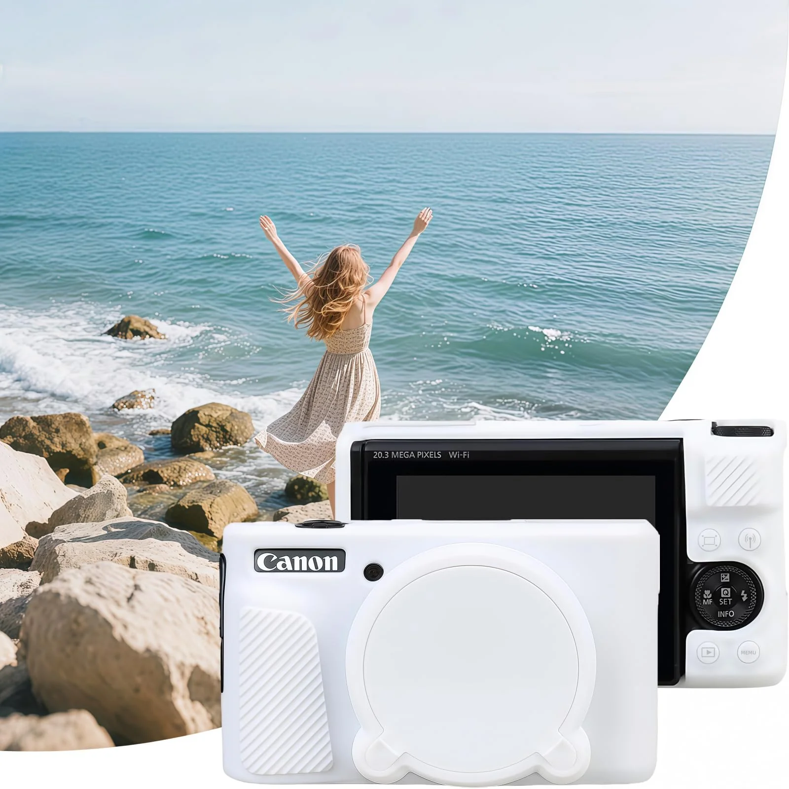 Camera Case for Canon PowerShot SX740/ SX730 Digital Camera,SX740 HS Case, Soft Silicone Protective Case Removable Lens Cover,Comes with 2 Screen Protectors and 1 Wrist Strap. (White) White - Image 6