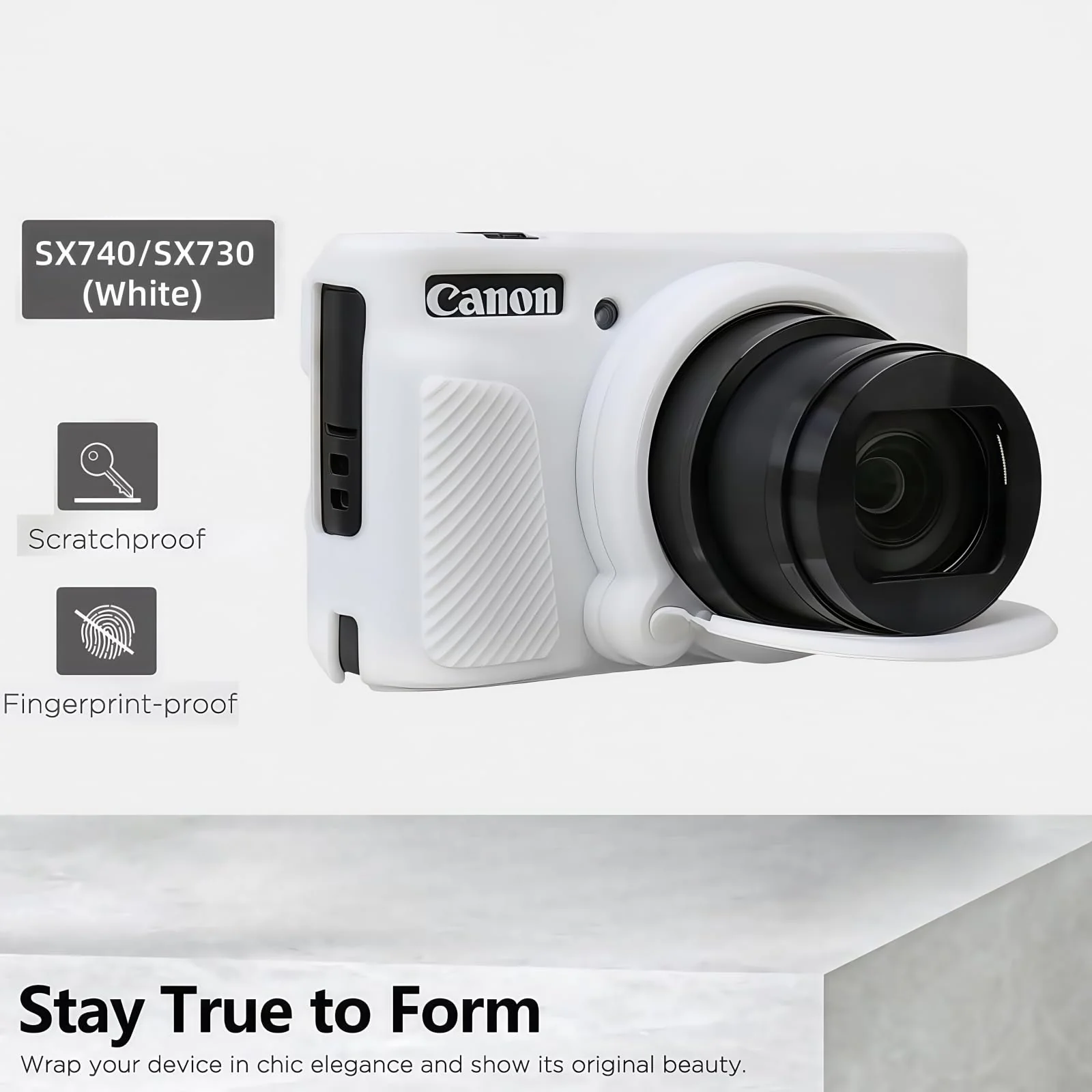 Camera Case for Canon PowerShot SX740/ SX730 Digital Camera,SX740 HS Case, Soft Silicone Protective Case Removable Lens Cover,Comes with 2 Screen Protectors and 1 Wrist Strap. (White) White - Image 7