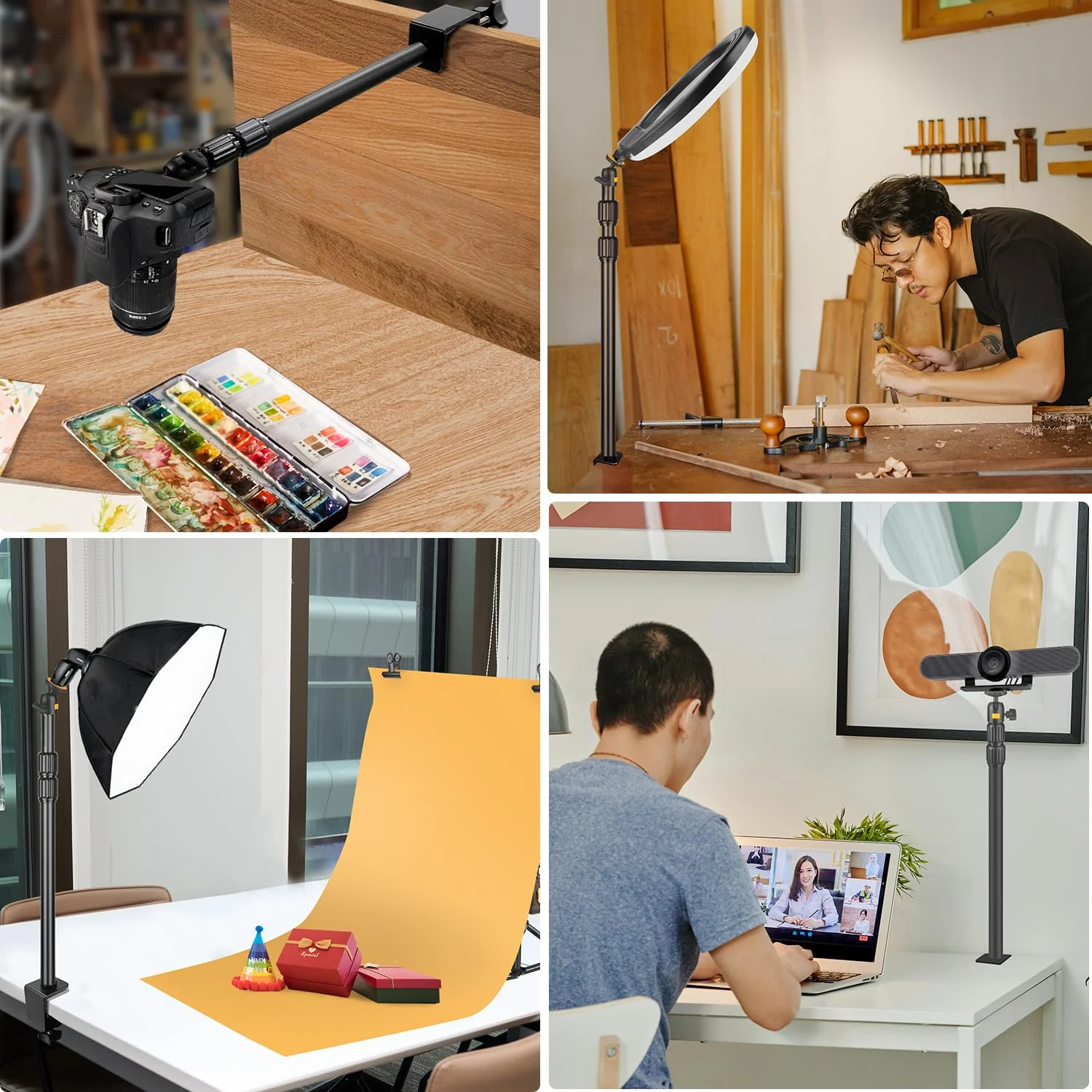 Camera Desk Mount Webcam Stand with 360° Ball Head, Adjustable Table Light Stand 14"-33", Tabletop C Clamp for DSLR Camera, Ring Light, Live Streaming, Photo Video Studios - Image 2