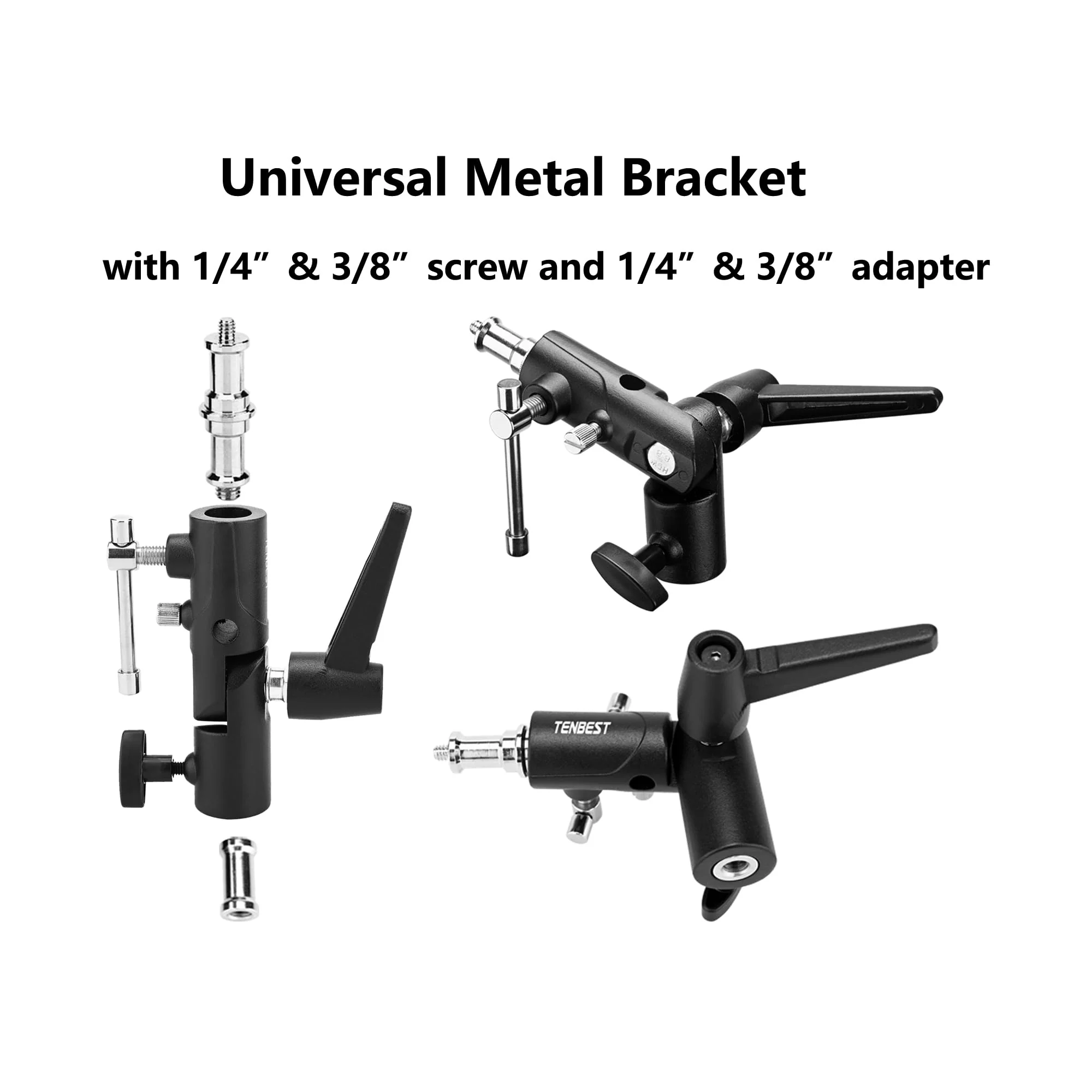 Camera Flash Bracket with Cold Shoe Mount, Solid Metal Material, Adjustable Speedlite Swivel Light Stand Bracket with Umbrella Holder,1/4 to 3/8 Adapter Screw for Flashes Studio LED Lights - Image 3
