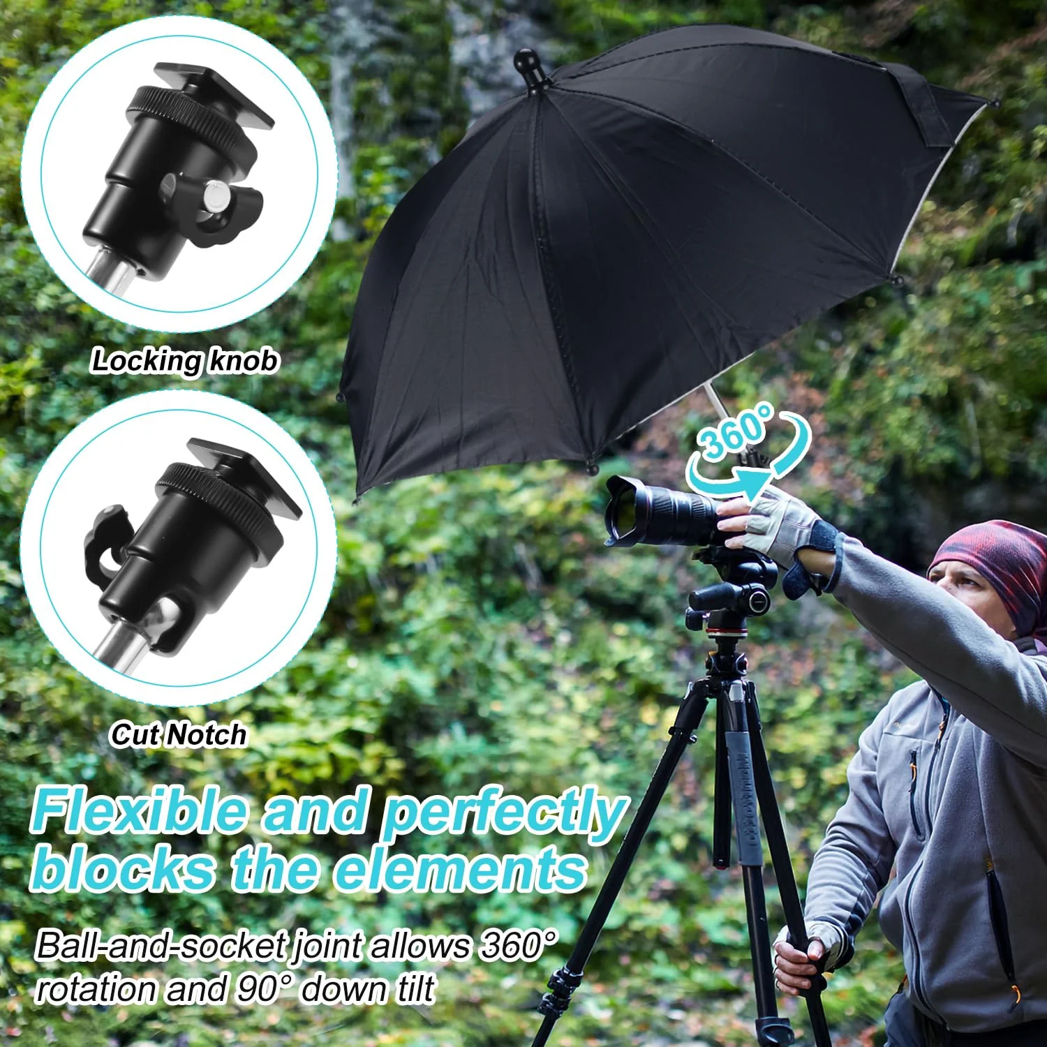 Camera Hot Shoe Umbrella, Waterproof Camera Umbrella DSLR Camera Sunshade Rain Cover Protector for Canon Rebel T8i, T7, T7i, T6i, T6, SL3, SL2, EOS 90D, 80D, 2000D, 5DM4, Nikon Z9 - Image 4