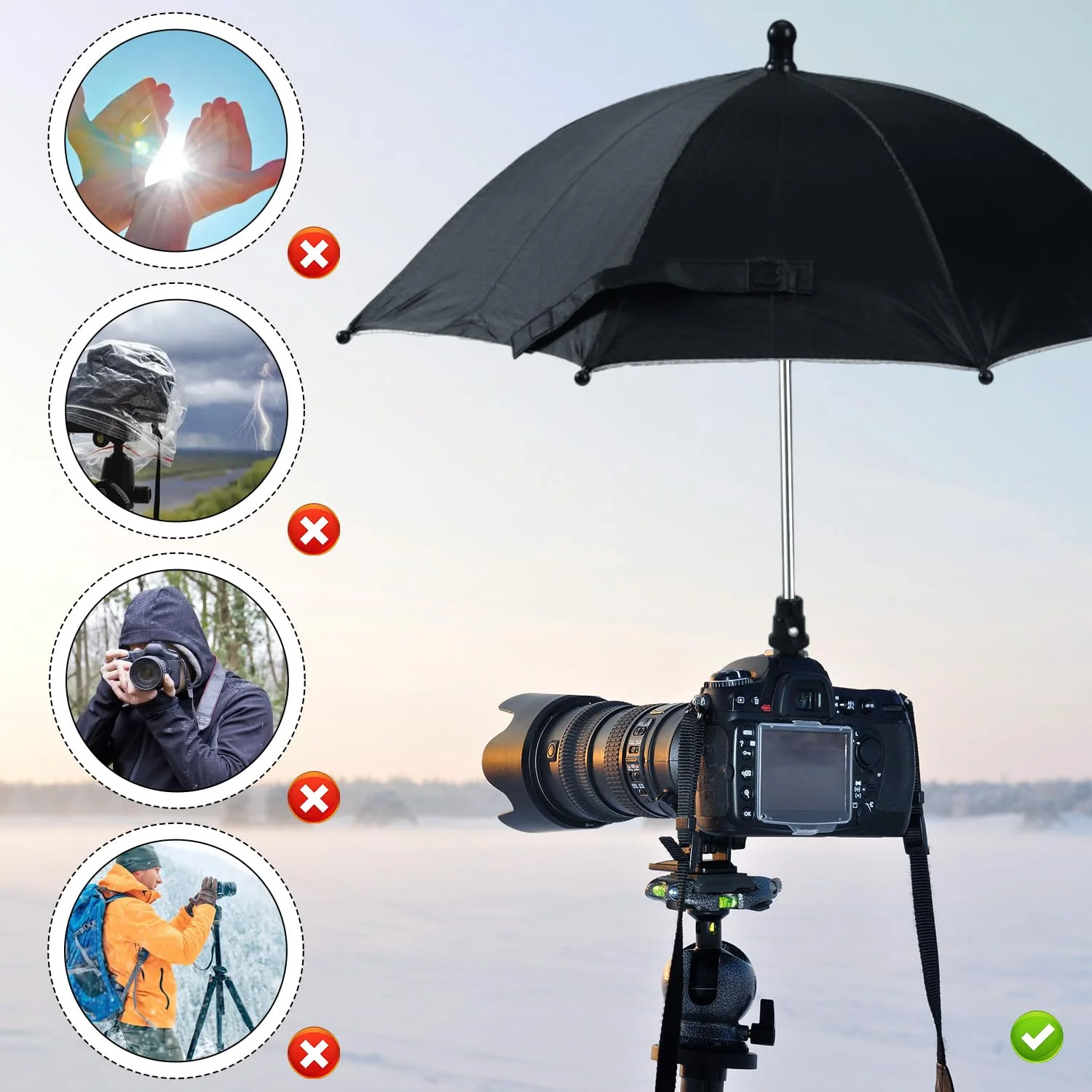 Camera Hot Shoe Umbrella, Waterproof Camera Umbrella DSLR Camera Sunshade Rain Cover Protector for Canon Rebel T8i, T7, T7i, T6i, T6, SL3, SL2, EOS 90D, 80D, 2000D, 5DM4, Nikon Z9 - Image 6