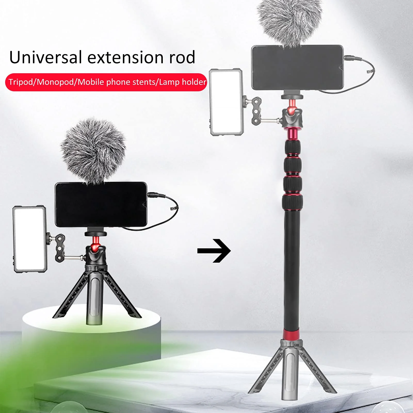 Camera Monopod, Professional 33.5-108cm/13.2-42.5in Aluminum Alloy Monopod Universal 1/4Screw Tripod Extension Rod for Tripod Monopod Length Extension - Image 2