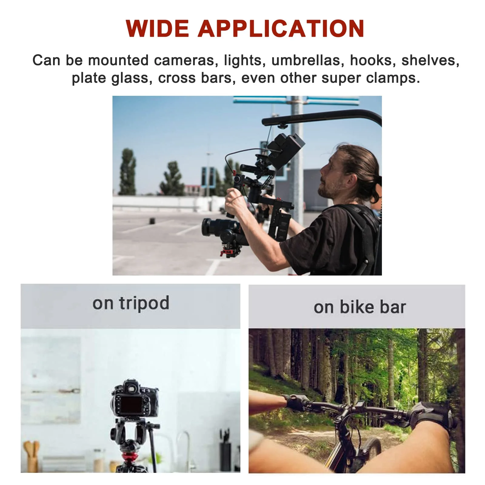 Camera Mount Clamp with Double Ball Head Adapter - 2 Pack. Compatible with LED Lights, Gopro, Insta360, DJI Action, Ronin-M, Ronin MX. 360° Ballhead and 1/4’’ + 3/8’’ Thread Hole. - Image 8