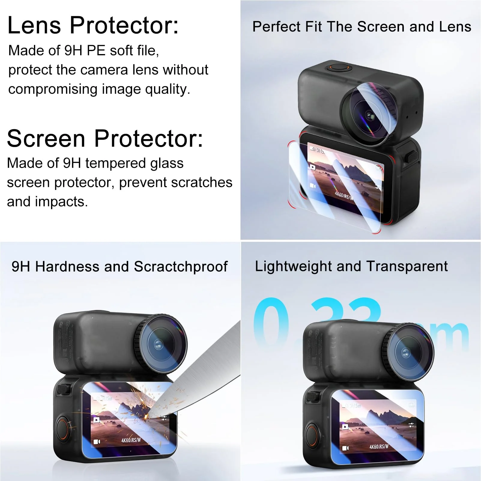 Camera Protection Kit for DJI OSMO NANO-2 Packs Screen Tempered Glass + 2 Packs PC Lens Protector + Silicone Lens Cap - Anti-Scratch High Transparency Camera Accessories for OSMO NANO - Image 2