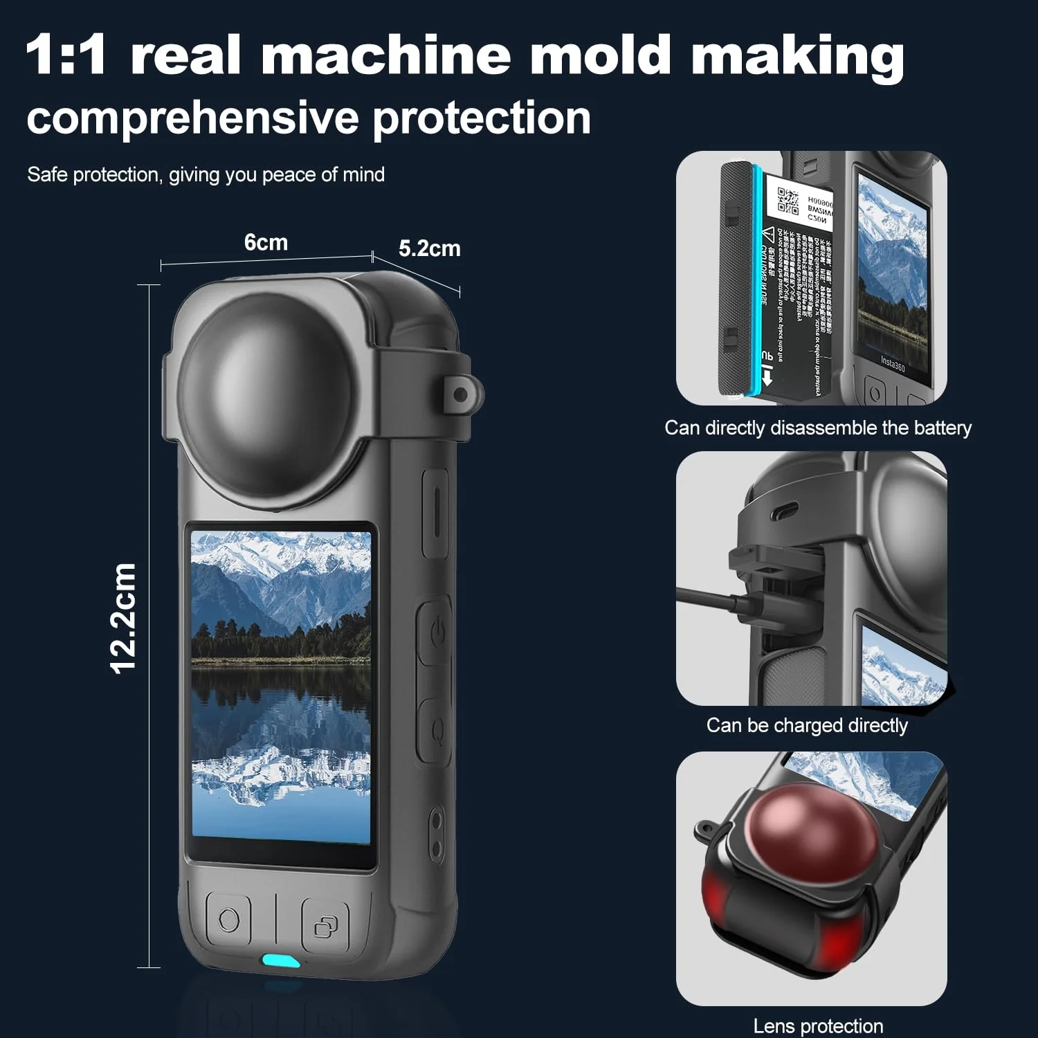 Camera Protective Accessories Kit for Insta 360 X4 Include Lens Guards Silicone Protective Case/Screen Protective/Camera Case(with Buckle) /Front Behind Lens Guards - Image 4