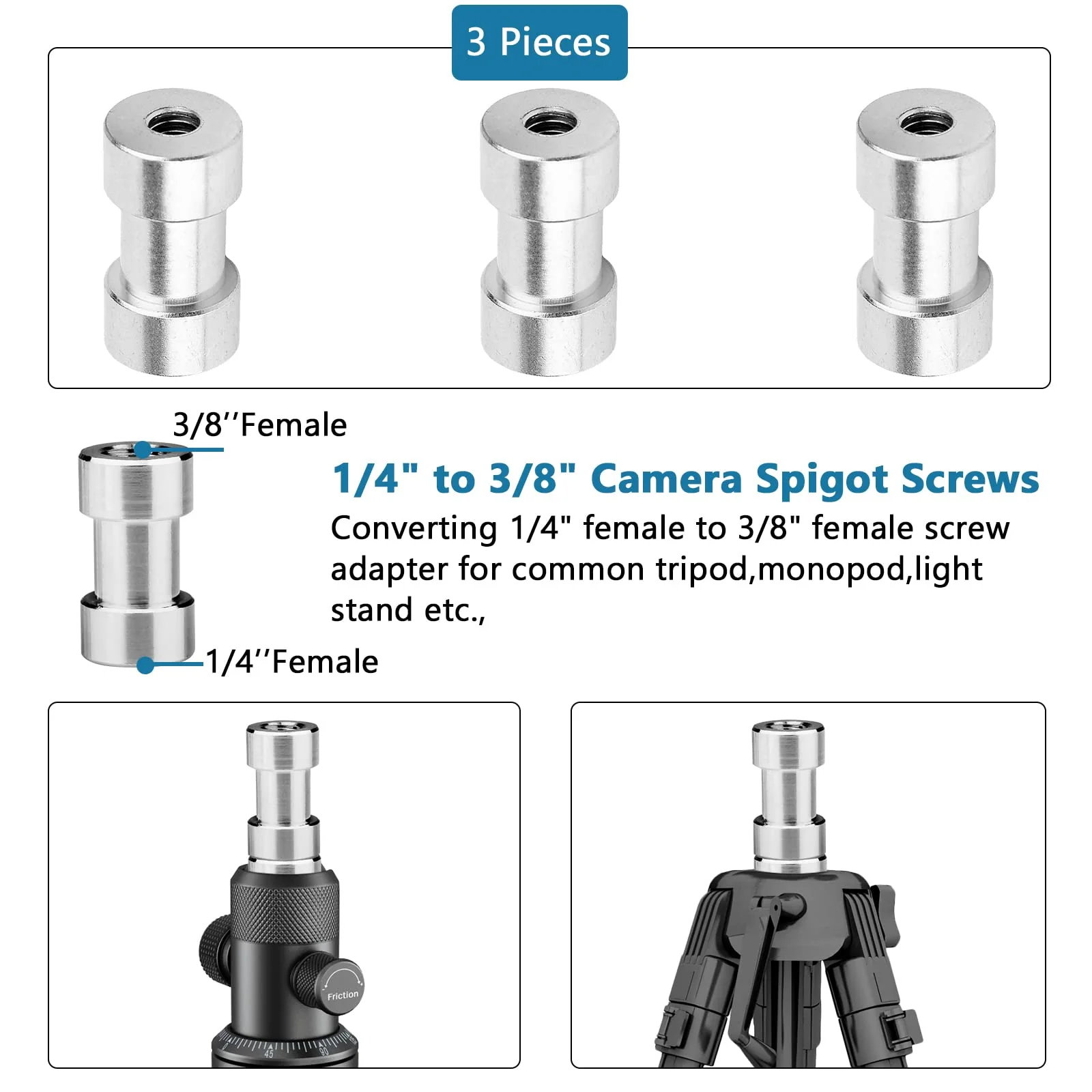 Camera Tripod Adapter, ChromLives 26Pack Camera Screw Mount Set 1/4 to 1/4 Tripod Screw,1/4 to 3/8 Camera Mount Adapter,Hot Shoe Adapter,Tripod Mount Adapter Set for Tripod/Monopod/Quick Release Plate 26pack camare screw - Image 5