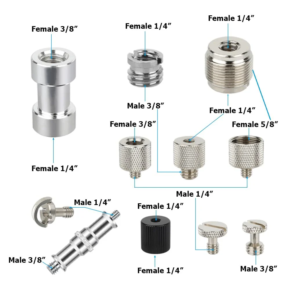 CAMVATE 30PCS Camera Screw Mount Set 1/4 to 1/4,1/4 to 3/8,1/4 to 5/8,1/4 & 3/8 Camera Mount Adapter for Tripod/Monopod/Microphone/Flash Light/Quick Release Plate Converter Screws Adapter - Image 2