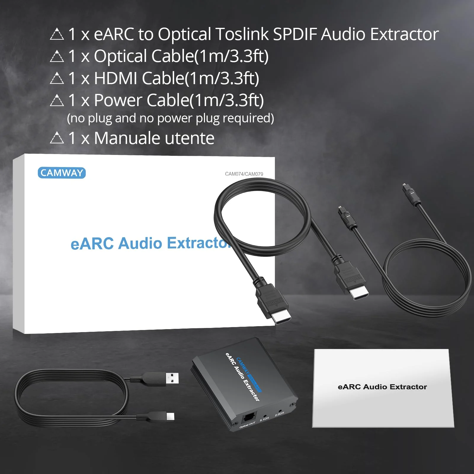 CAMWAY 192KHz eARC/ARC Audio Extractor - Used with HDTV ARC/eARC Ports to Optical Soundbar/Amp,Professional ARC to Optical Audio Adapter, Dolby DTS 5.1 Surround Sound & 2.0 CH Stereo, Easy to Setup 8.3 x 5.2 x 3.8 cm eARC/ARC to Optical Toslink SPDIF - Image 8