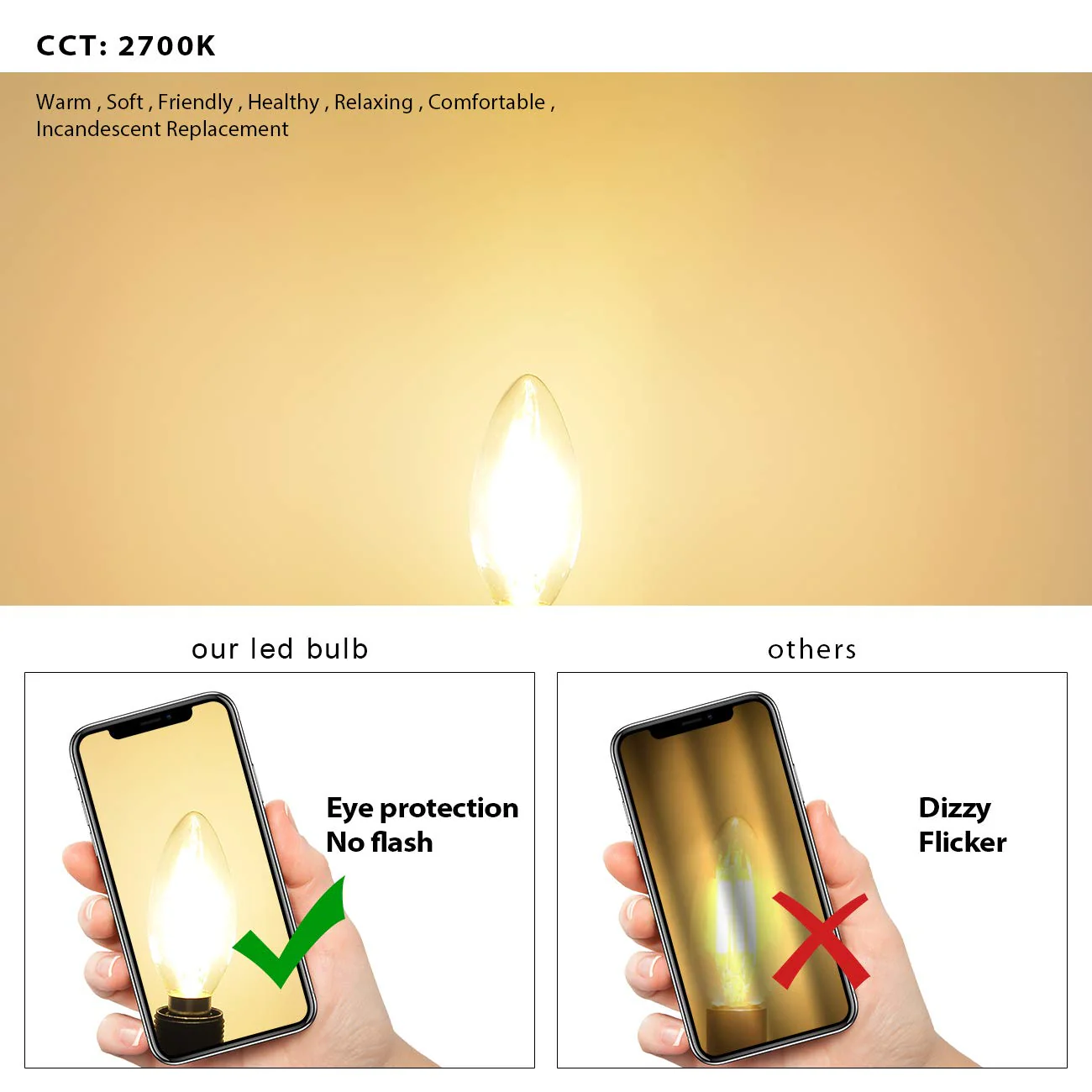 Candle LED Lamp E14 for Chandelier Warm White Glass 6 pcs (pack of 1) - Image 3