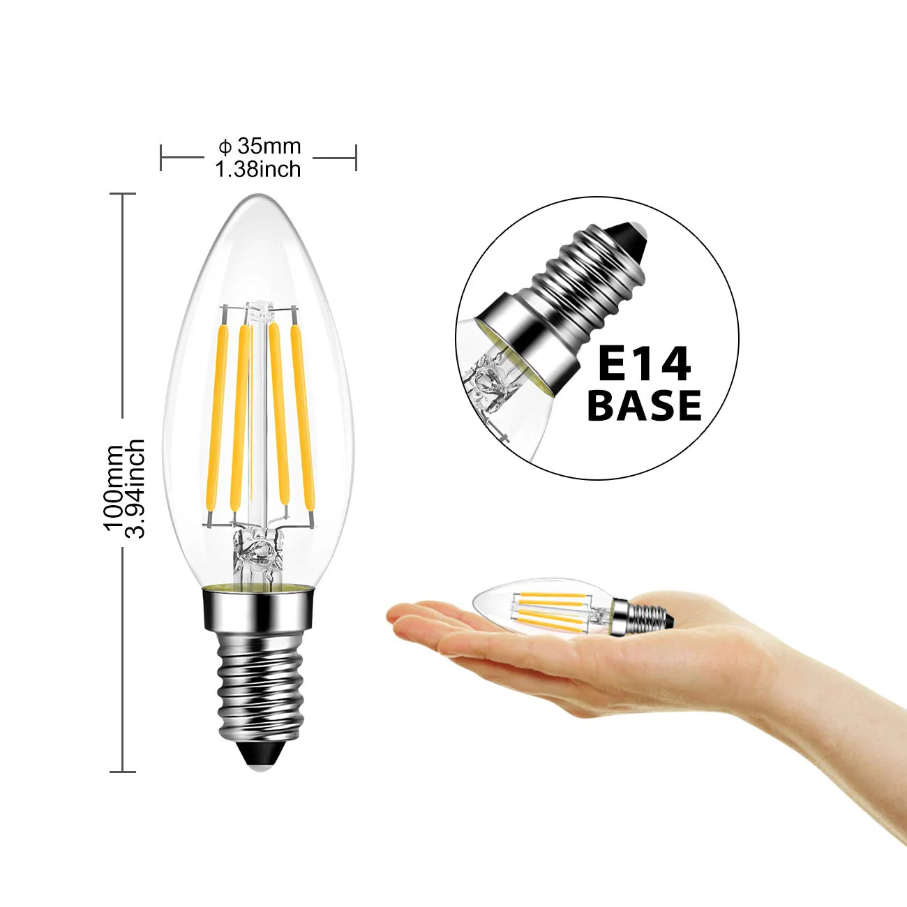 Candle LED Lamp E14 for Chandelier Warm White Glass 6 pcs (pack of 1) - Image 4