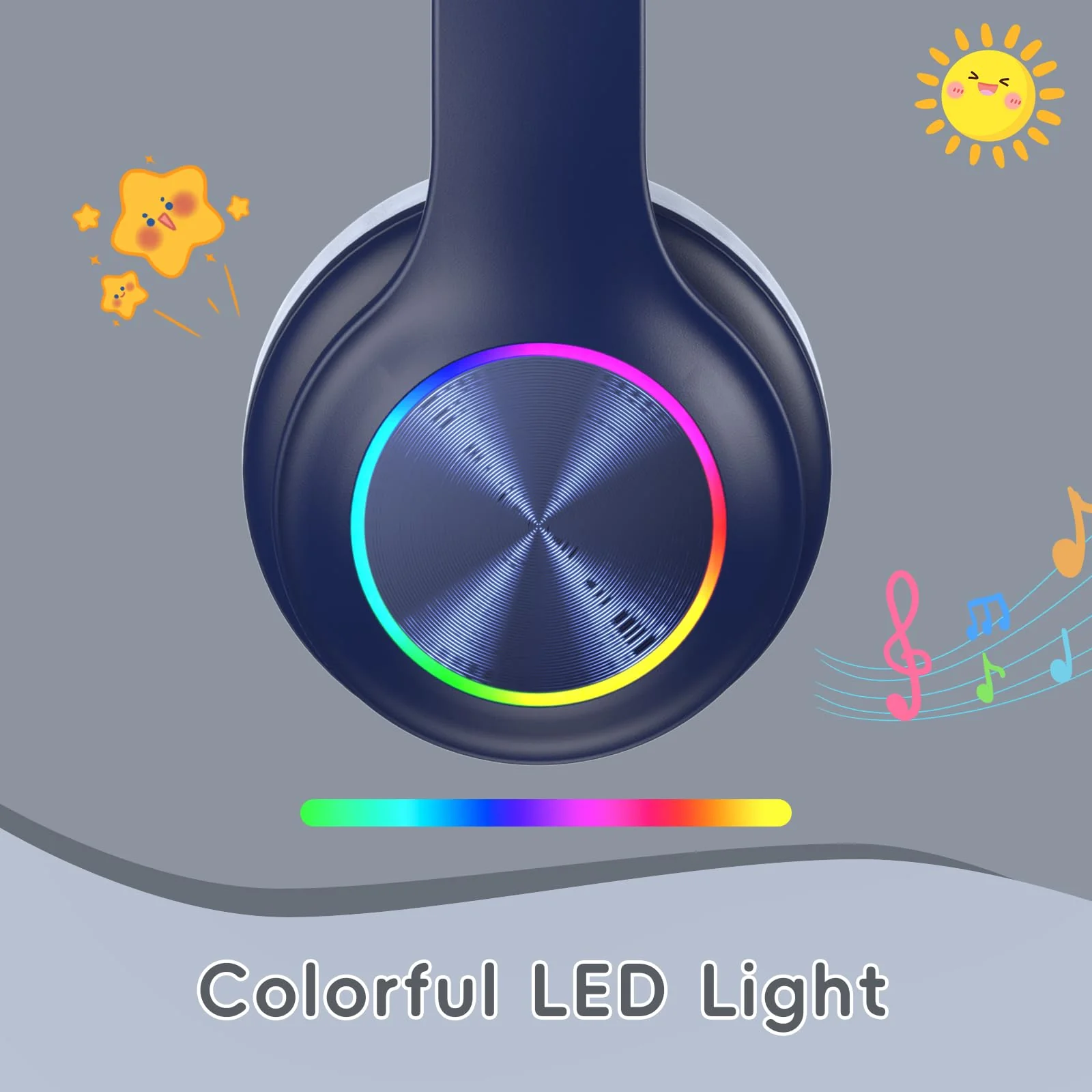 Candy Bila Kids Bluetooth 6.0 Headphones with LED Light, 85Hours Playtimes, Type-C Fast Charging, 85/94dB Volume Limited, Comfort Wireless Headphones with Built-in Mic, Wired & TF Card Mode, Navy Blue - Image 7