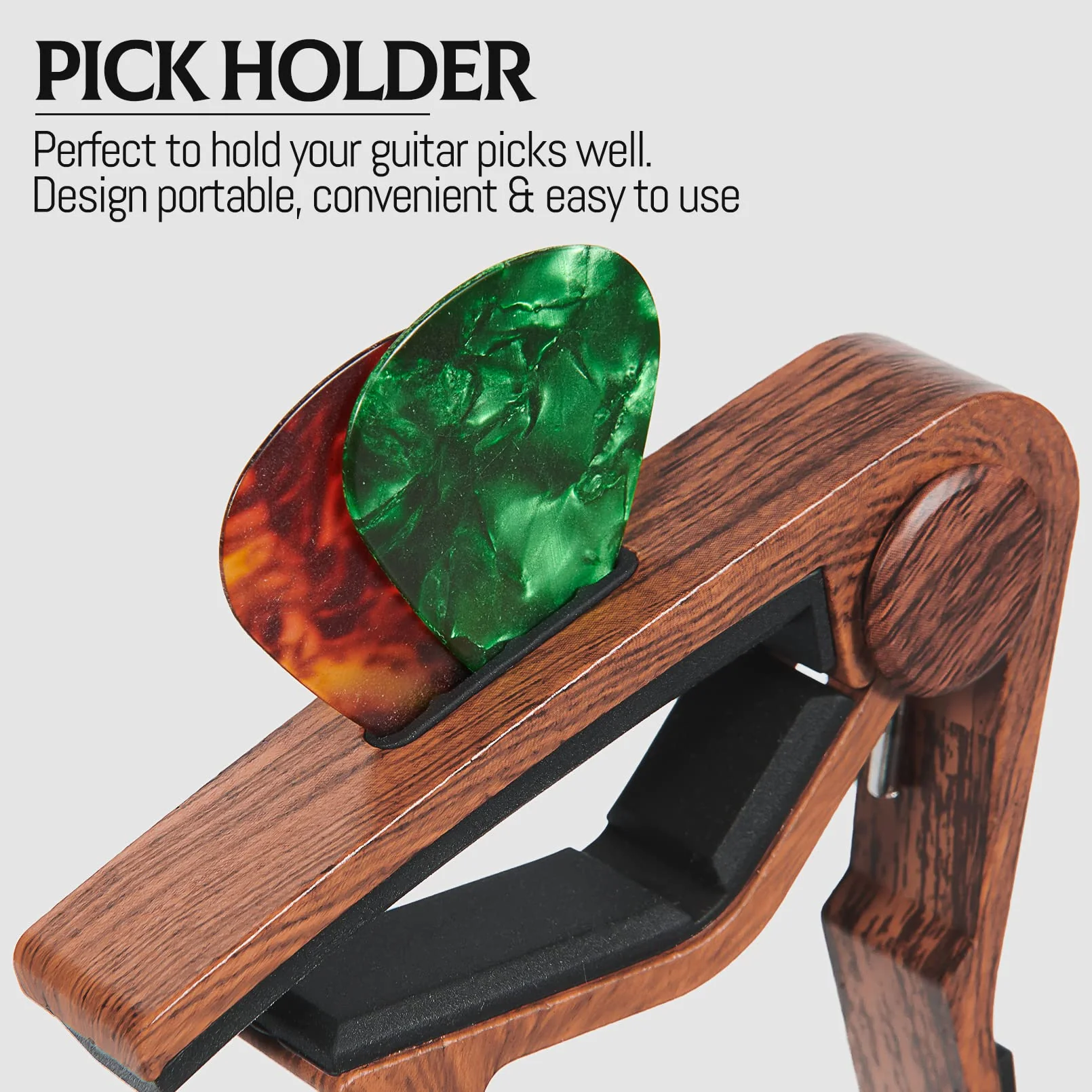 Capo Guitar Capo with Pick Holder for Acoustic and Electric Guitar, Ukelele, Bass, Banjo with Guitar Picks (rose wood) rose wood - Image 4