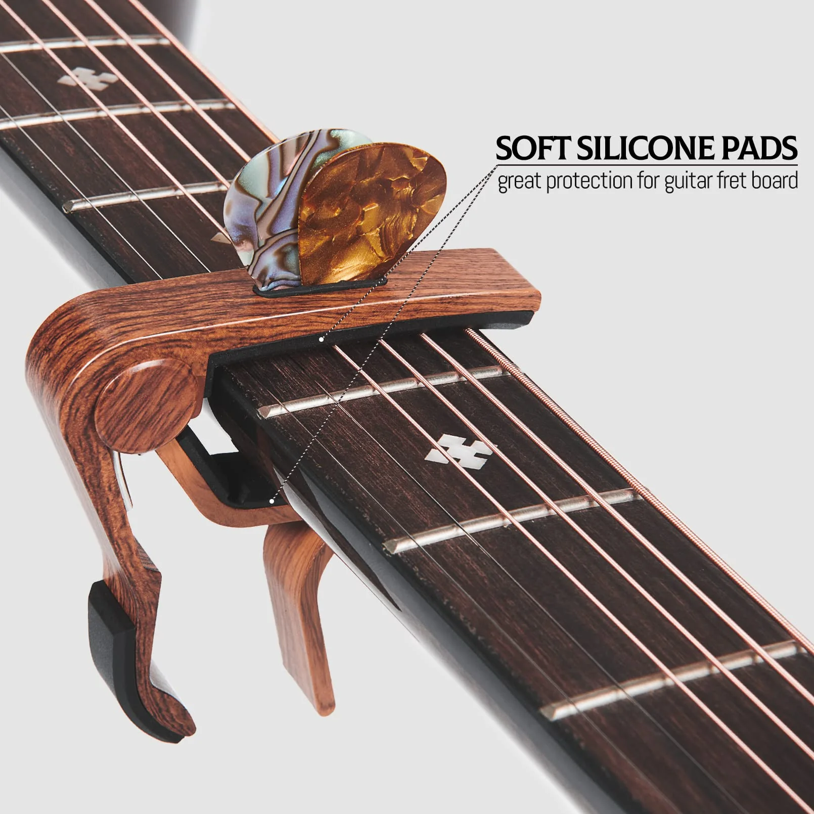 Capo Guitar Capo with Pick Holder for Acoustic and Electric Guitar, Ukelele, Bass, Banjo with Guitar Picks (rose wood) rose wood - Image 5
