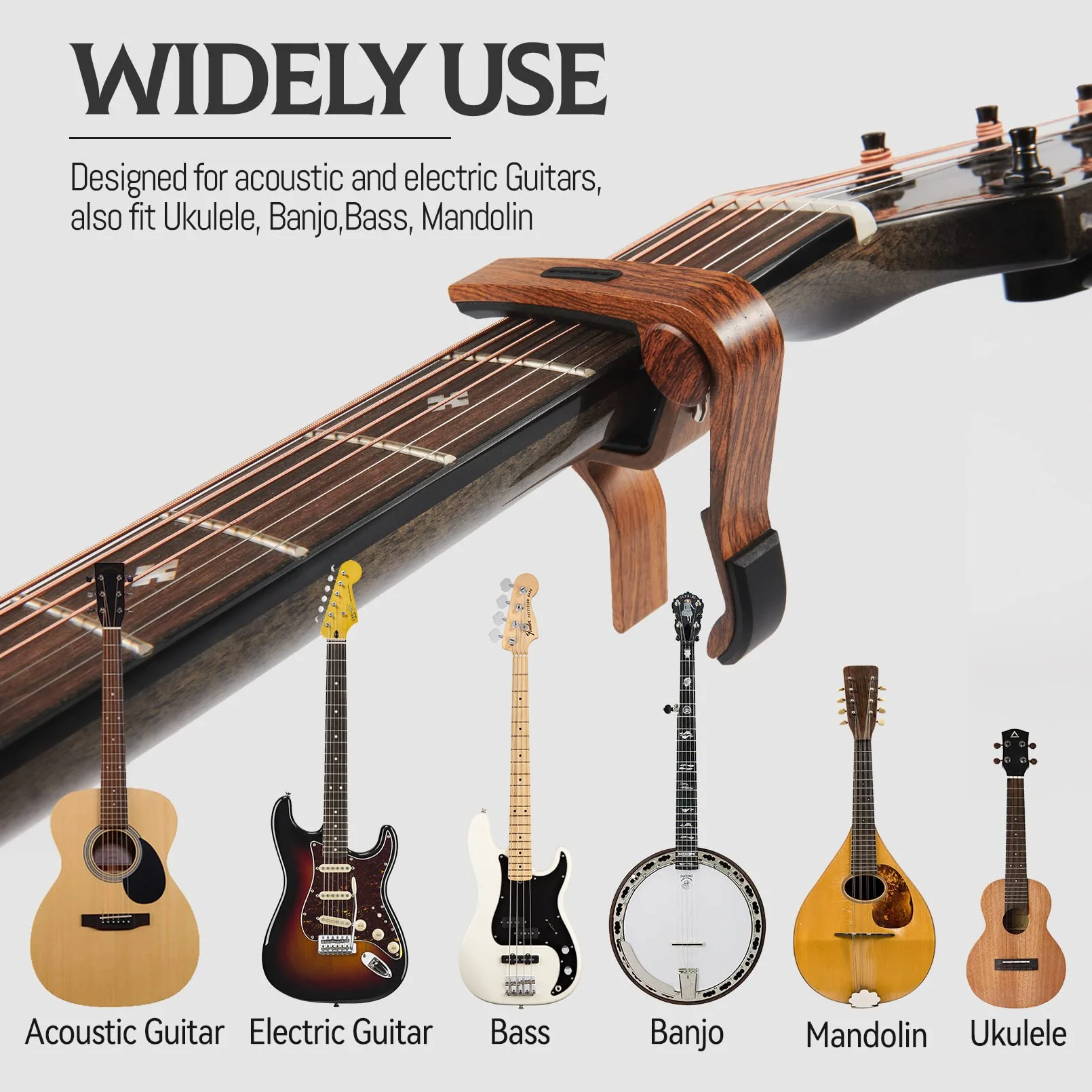 Capo Guitar Capo with Pick Holder for Acoustic and Electric Guitar, Ukelele, Bass, Banjo with Guitar Picks (rose wood) rose wood - Image 6