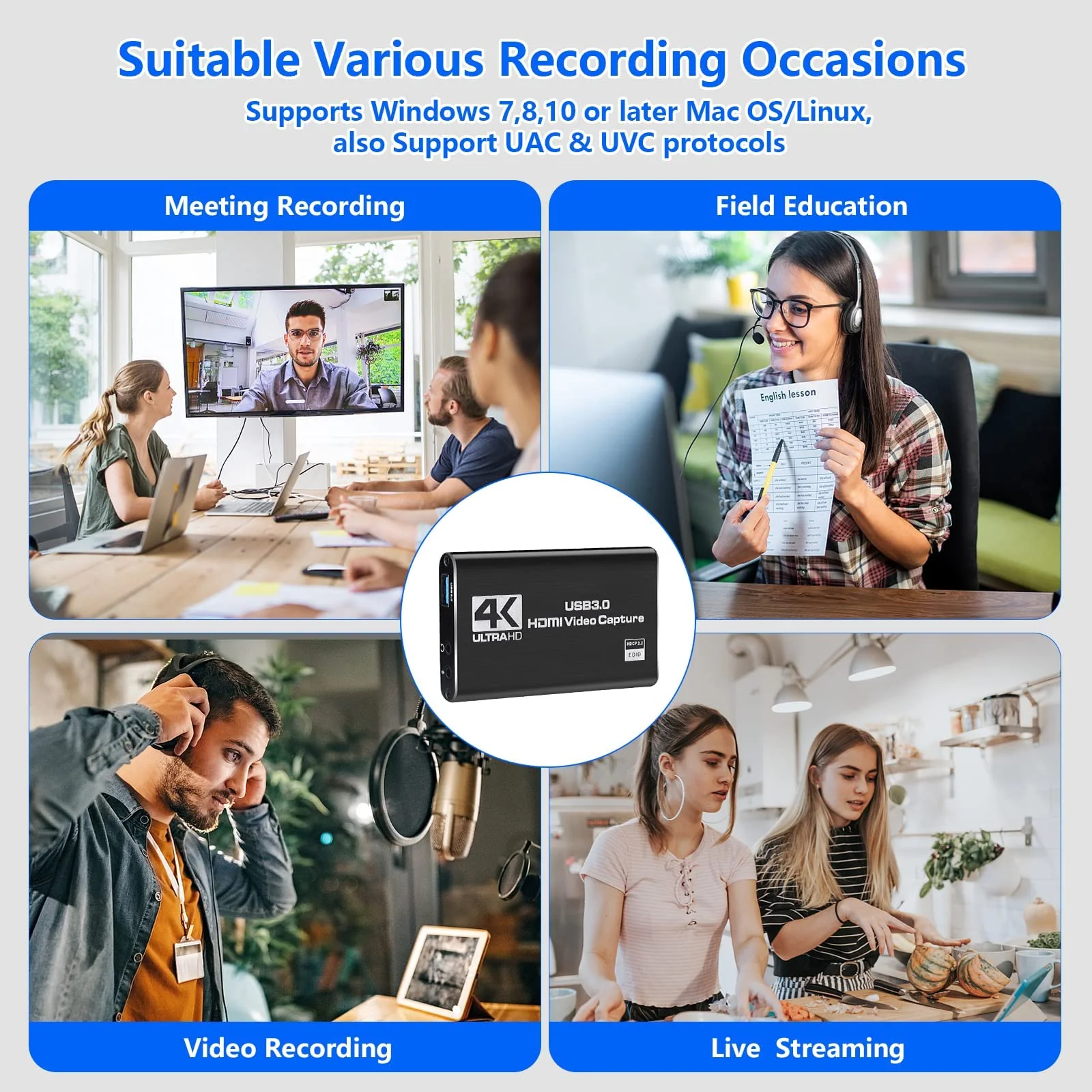 Capture Card Nintendo Switch, Video Capture Card, Game Capture Cards 4K 1080P 60FPS, HDMI to USB 3.0 Capture Cards for Streaming Work with PS4/PC/OBS/Camera - Image 7