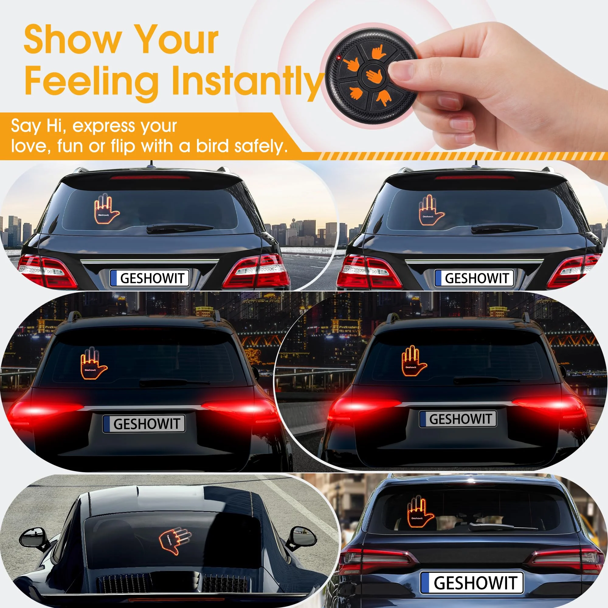 Car Accessories for Men - Car Finger Light with 6 Gestures Remote - Show Your Feelings to Drivers - Ideal Gift Hand Gesture Lights, Truck Accessories, Hand Sign Car LED Signs for Men and Women Black (Upgraded) - Image 2