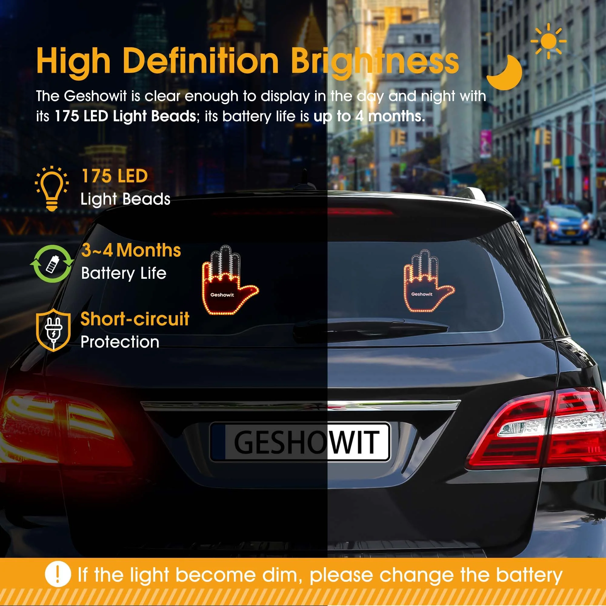 Car Accessories for Men - Car Finger Light with 6 Gestures Remote - Show Your Feelings to Drivers - Ideal Gift Hand Gesture Lights, Truck Accessories, Hand Sign Car LED Signs for Men and Women Black (Upgraded) - Image 3