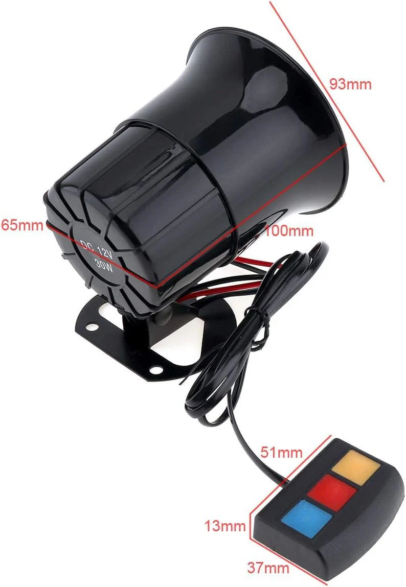 Car Alarm Siren, 12V 30W Car Motorcycle Alarm Warning Siren Horn 3 Sound Loud Speaker for Car/Motorcycle - Image 2