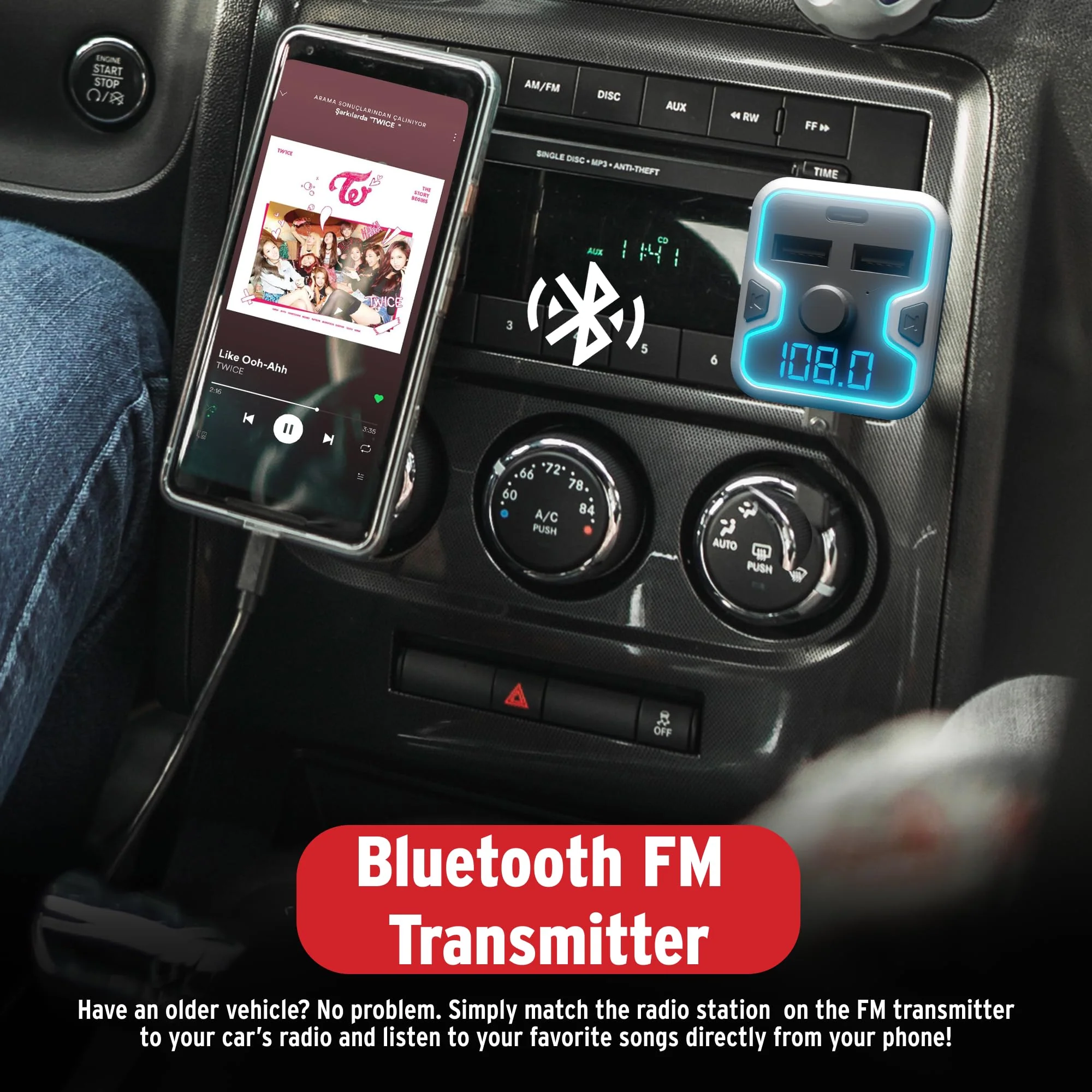 Car and Driver Bluetooth 5.0 FM Transmitter Car Charger, USB-C PD Fast Charging Adapter, Dual USB Car Lighter Plug with Hands Free Calls, Music Streaming for iPhone Android Alexa Siri Google - Image 3