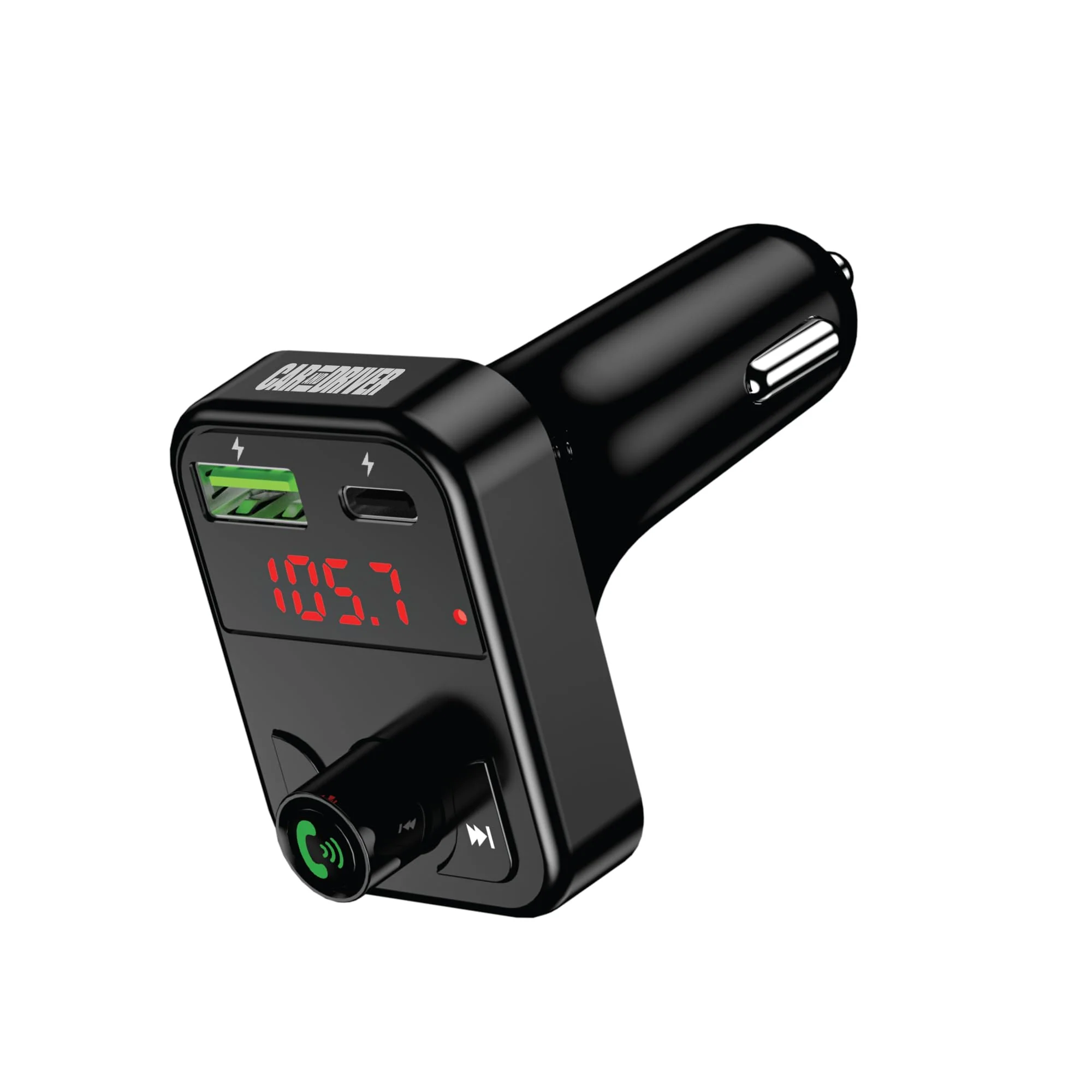 Car and Driver Bluetooth 5.3 FM Transmitter Charger, Dual USB Car Adapter with Fast 4.8 A Charging, Wireless Bluetooth Transmitter, Hands-Free Calling, Built-in Mic, LED Display, Micro-SD Card Slot