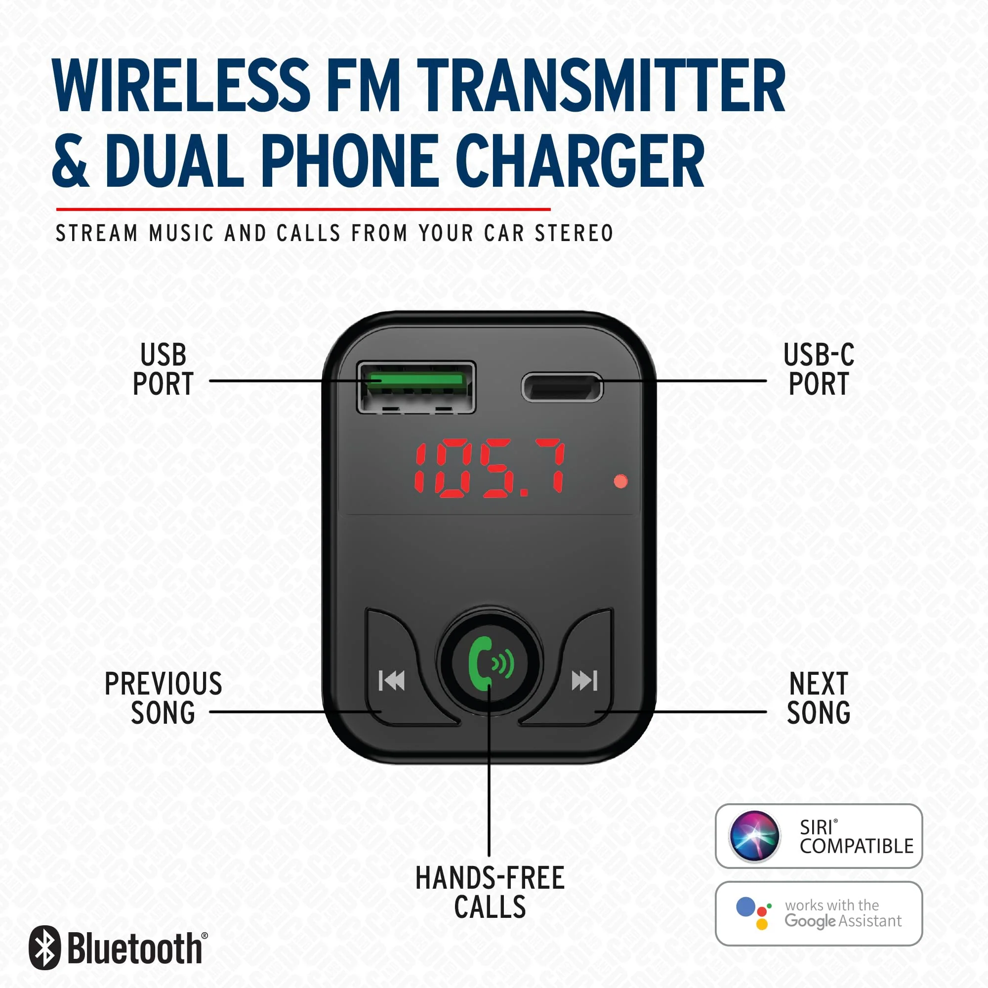 Car and Driver Bluetooth 5.3 FM Transmitter Charger, Dual USB Car Adapter with Fast 4.8 A Charging, Wireless Bluetooth Transmitter, Hands-Free Calling, Built-in Mic, LED Display, Micro-SD Card Slot - Image 2