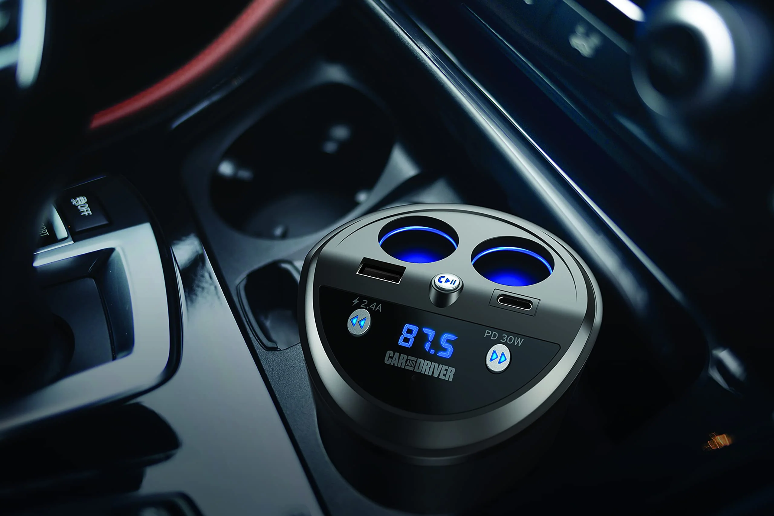 Car and Driver Smart FM Transmitter Bluetooth Cup Holder, Compatible with Alexa, Siri, and Google Assistant for Car, Dual USB-A and USB-C PD Fast-Charging Ports and Cigarette Lighter 12V Power Sockets 6057 - Image 2