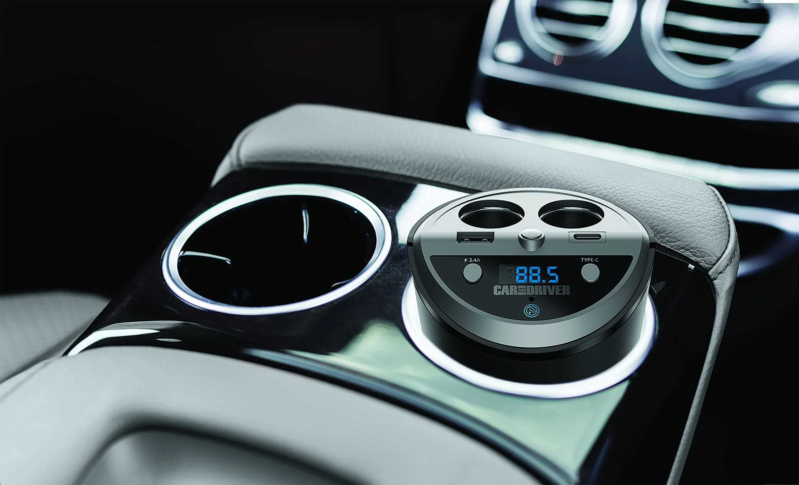 Car and Driver Smart FM Transmitter Bluetooth Cup Holder, Compatible with Alexa, Siri, and Google Assistant for Car, Dual USB-A and USB-C PD Fast-Charging Ports and Cigarette Lighter 12V Power Sockets 6057 - Image 3