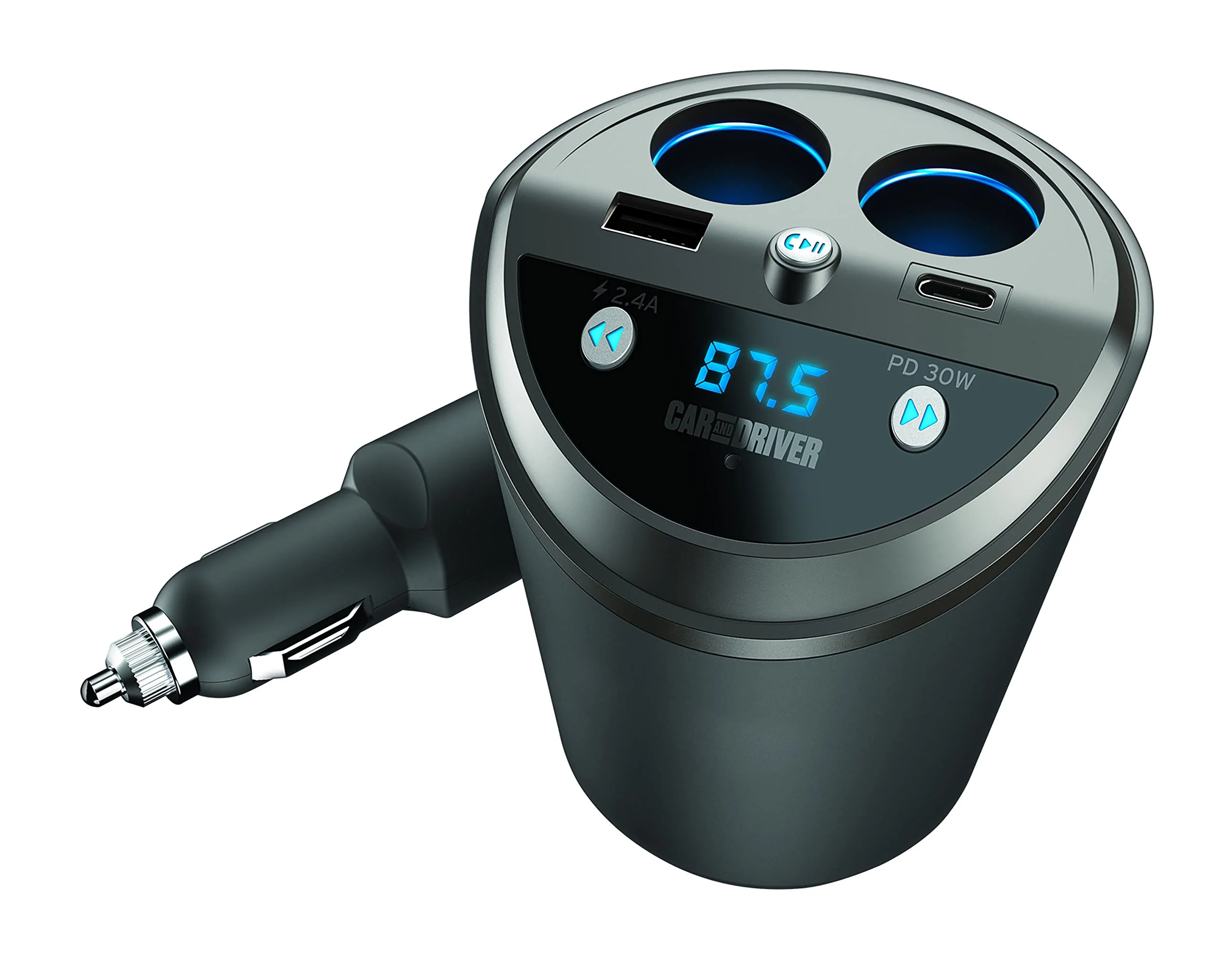 Car and Driver Smart FM Transmitter Bluetooth Cup Holder, Compatible with Alexa, Siri, and Google Assistant for Car, Dual USB-A and USB-C PD Fast-Charging Ports and Cigarette Lighter 12V Power Sockets 6057 - Image 5