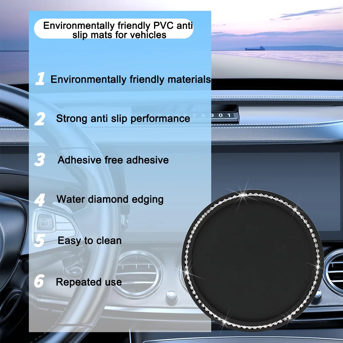 Car Anti-Slip Pad for Dashboard, PVC Non-Slip Washable Reusable Gripping Mat, Multi-Functional Extra Strong Sticky Pad for Phone GPS Sunglasses Coins Holds Black - Image 3