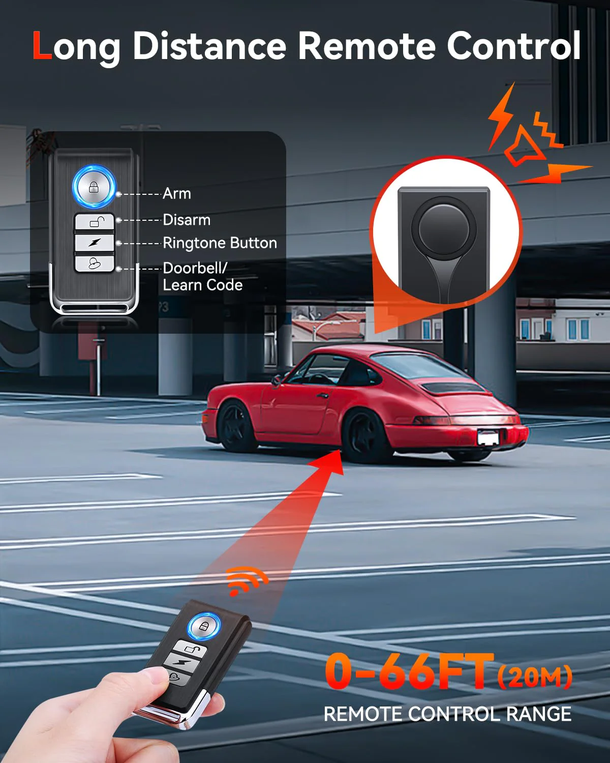 Car Anti-Theft Vibration Alarm, ELECTOP 108dB Car Vibration Sound & Light Alarm, Wireless Remote Vibration Sensor Car Alarm Vehicle Security Alarm System Automotive Warning Interior Safety Red Light - Image 5
