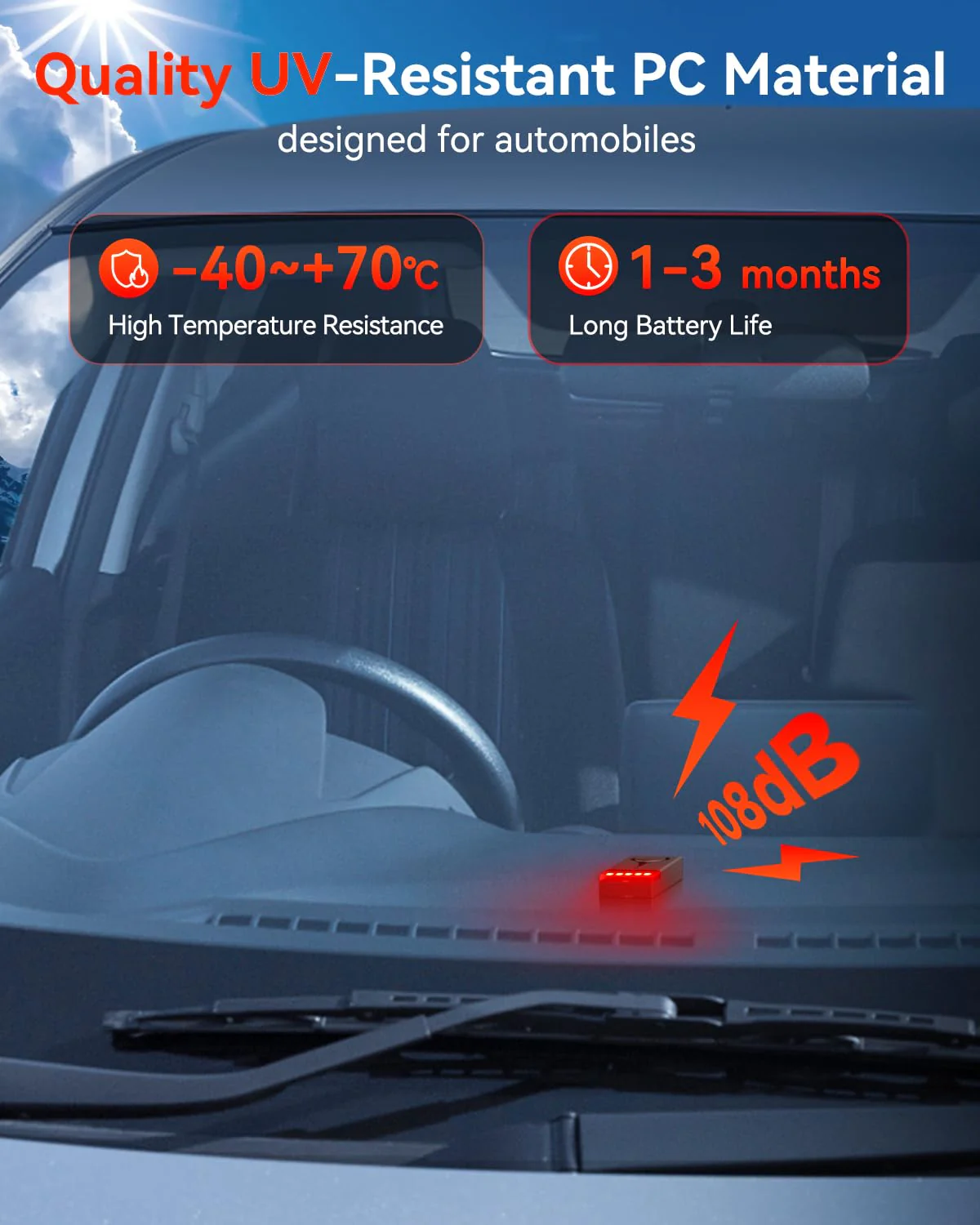 Car Anti-Theft Vibration Alarm, ELECTOP 108dB Car Vibration Sound & Light Alarm, Wireless Remote Vibration Sensor Car Alarm Vehicle Security Alarm System Automotive Warning Interior Safety Red Light - Image 6