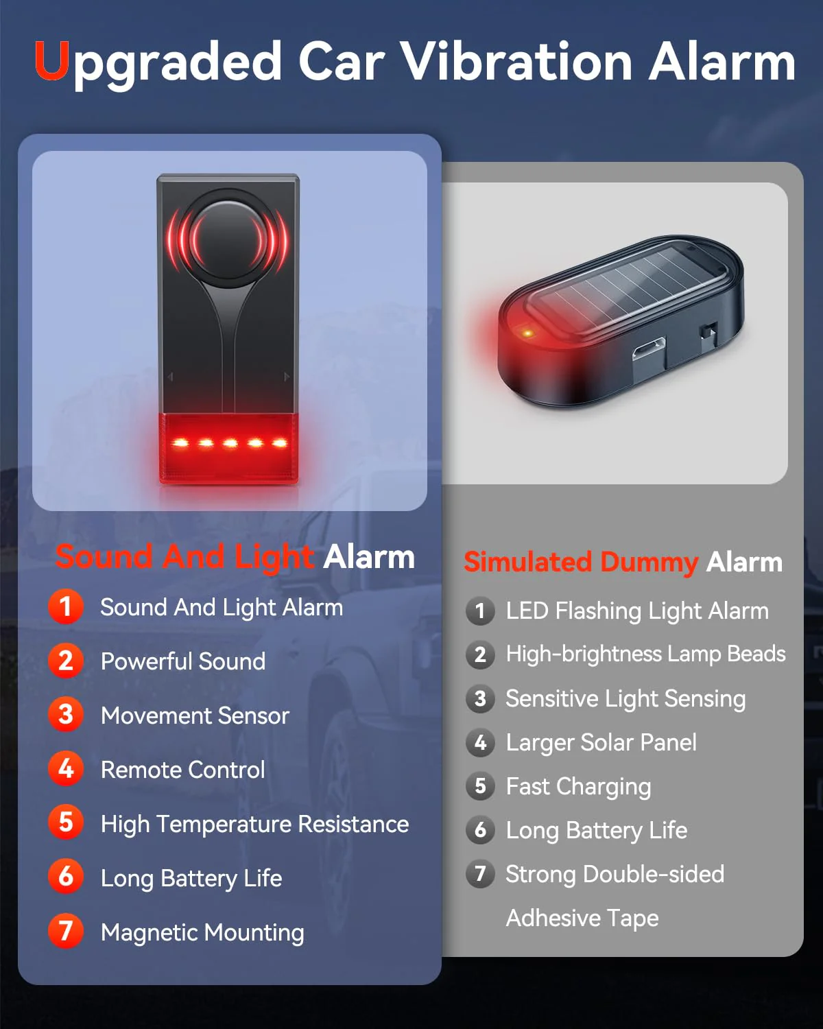 Car Anti-Theft Vibration Alarm, ELECTOP 108dB Car Vibration Sound & Light Alarm, Wireless Remote Vibration Sensor Car Alarm Vehicle Security Alarm System Automotive Warning Interior Safety Red Light - Image 8