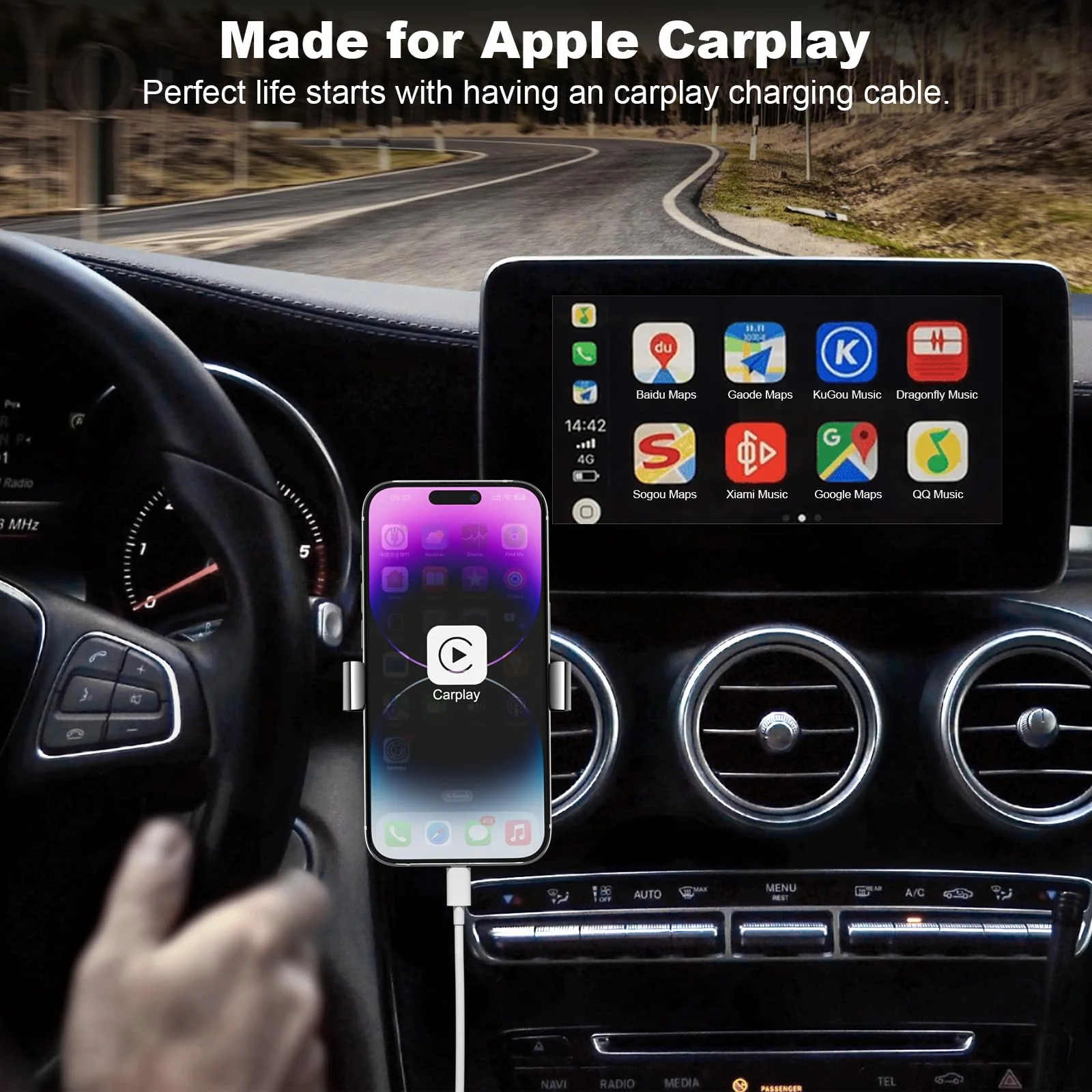 Car Apple Carplay Cable, 3FT Car Charger Cord, USB A to Lightning Cable Compatible for iPhone 14 13 12 11 Pro Max XR XS X 8 7 6 Plus SE iPad Charger Car Charging Cable White - Image 2