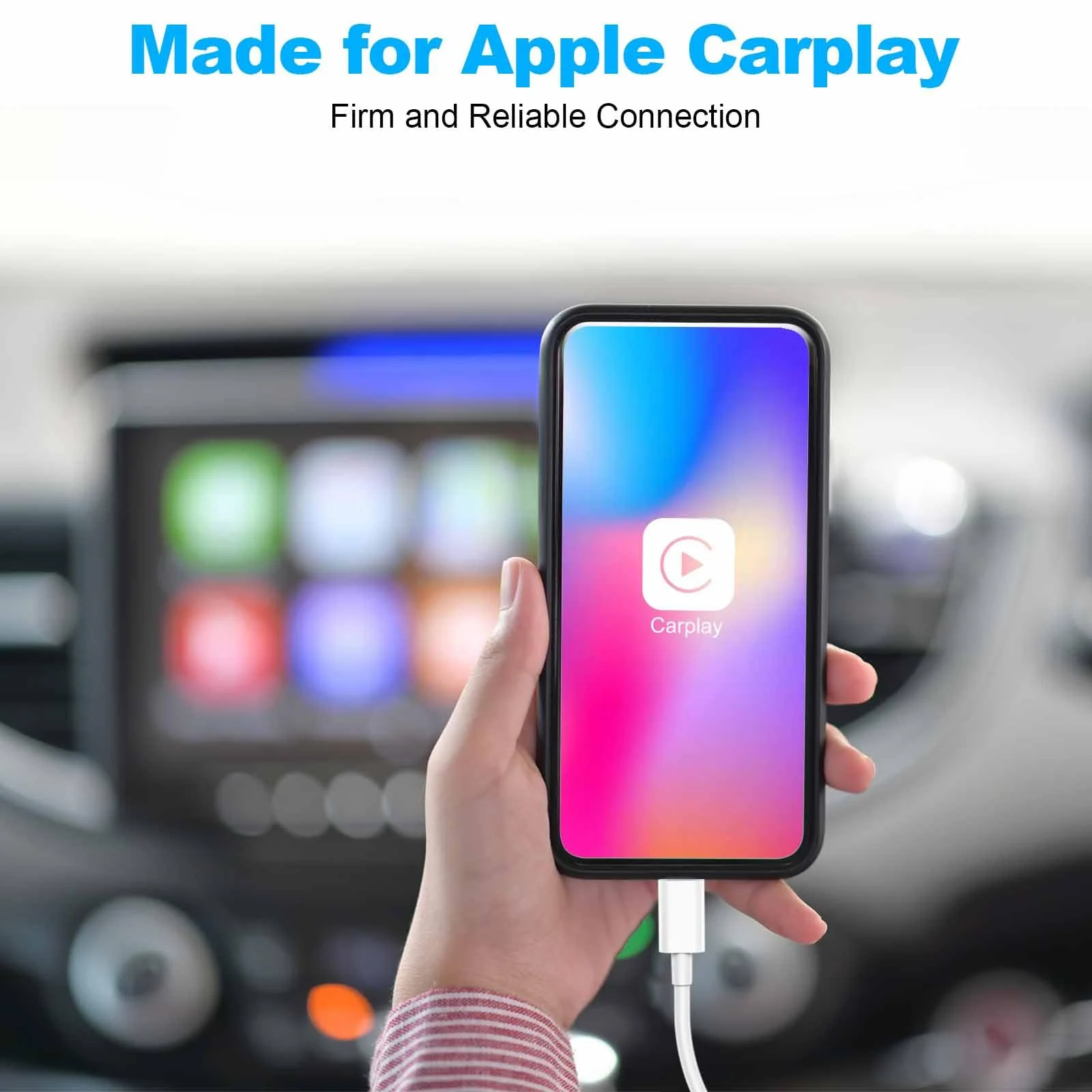 Car Apple Carplay Cable，USB A to Lightning Cable Compatible with iPhone 14 13 12 11 Pro Max XR XS X Charger Cord，Car Charging Cable White - Image 2