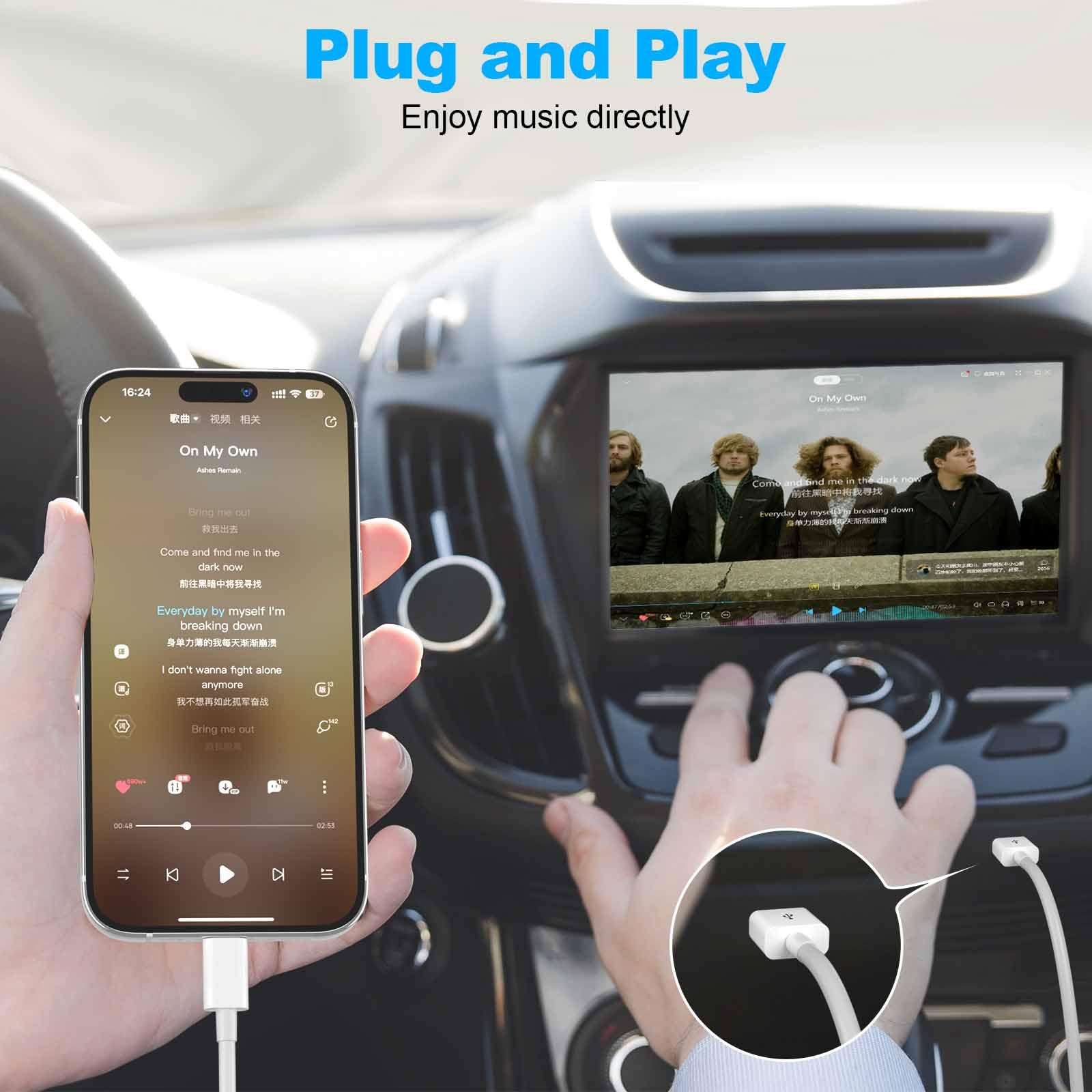 Car Apple Carplay Cable，USB A to Lightning Cable Compatible with iPhone 14 13 12 11 Pro Max XR XS X Charger Cord，Car Charging Cable White - Image 3