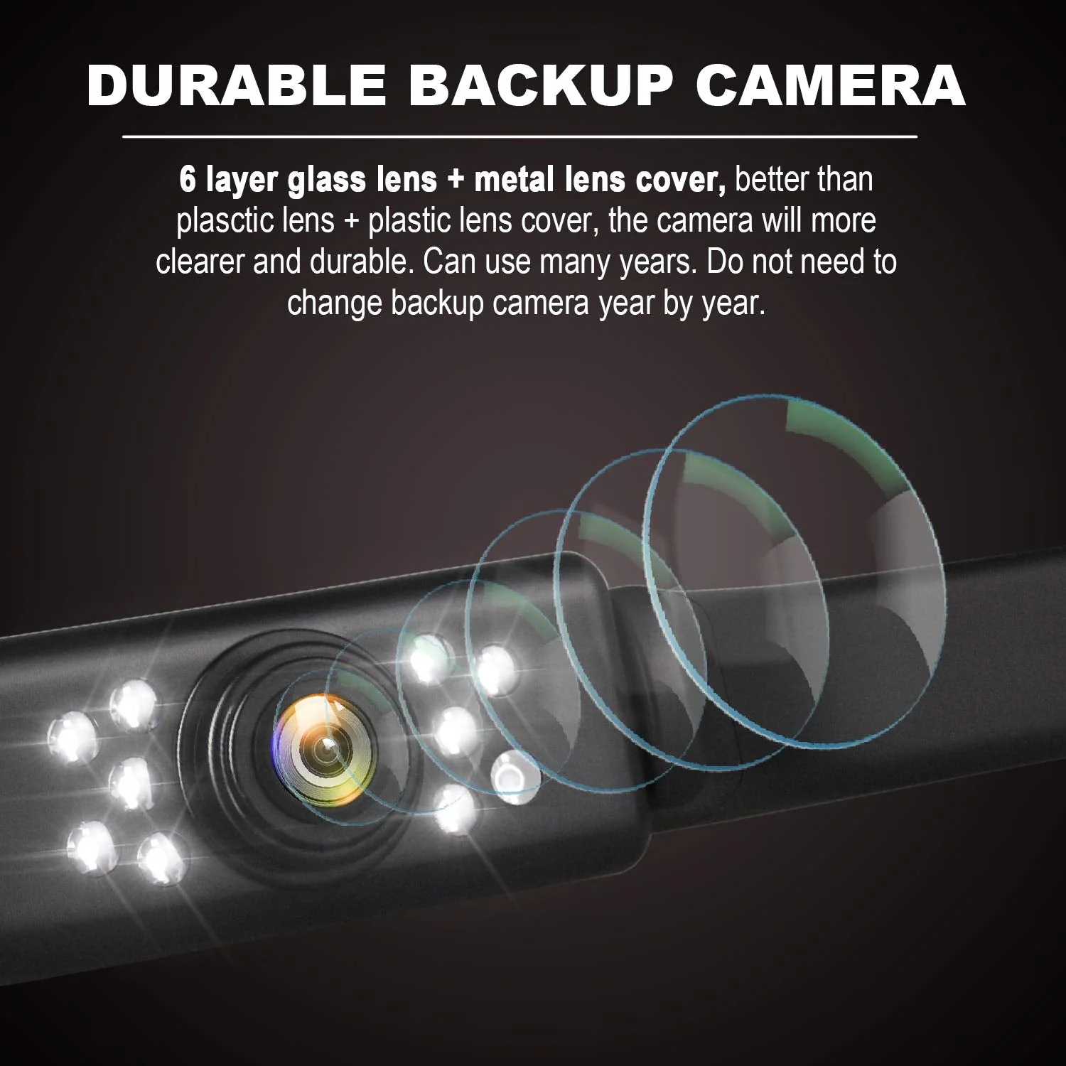 Car Backup Camera HD Night Vision Rear View Camera License Plate Camera with 9 LED Lights, Font & Rear Camera, Wide View Angle, IP69K Waterproof Reverse Camera for Cars,SUV,Trucks,RV, Pickup - Image 3