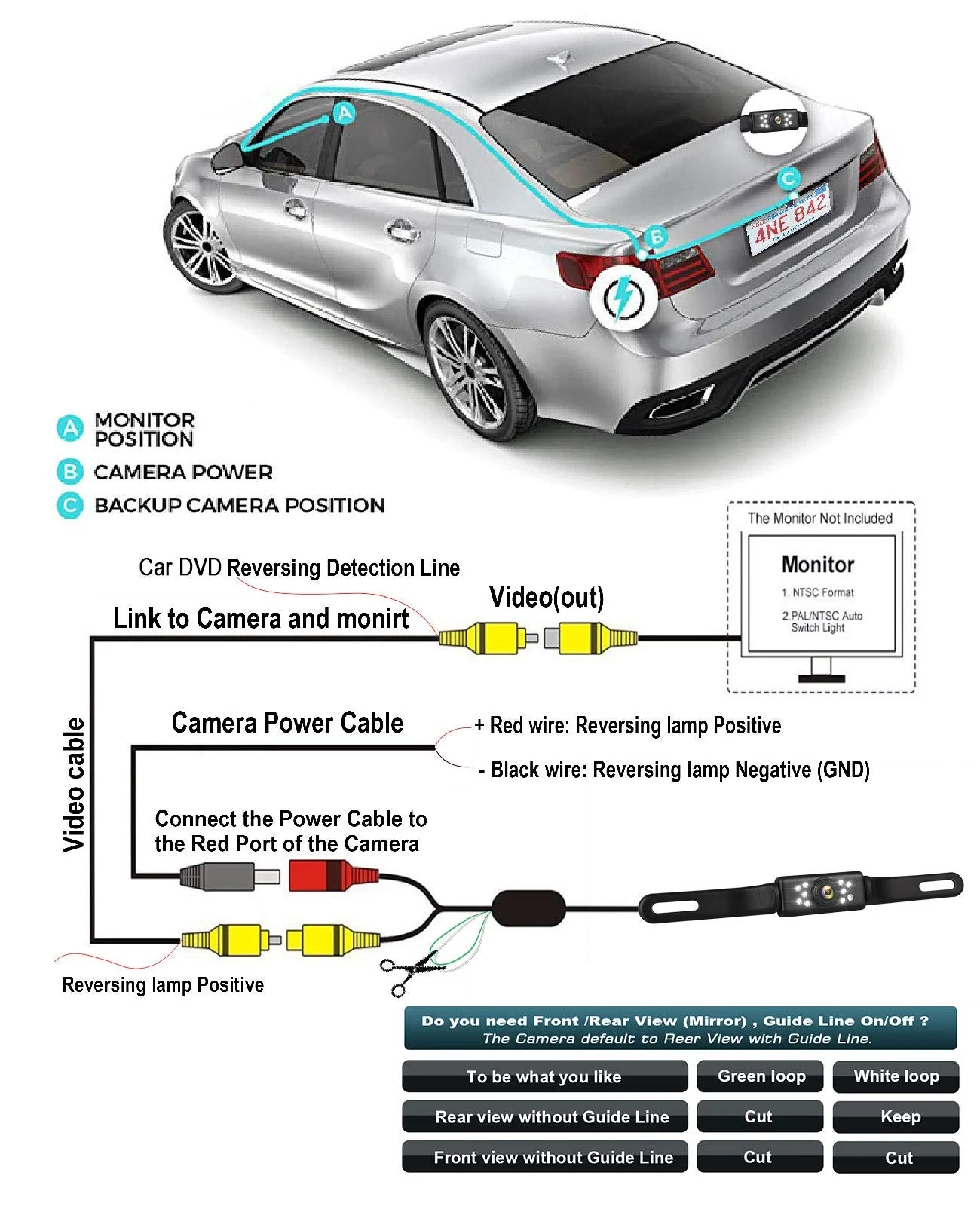 Car Backup Camera HD Night Vision Rear View Camera License Plate Camera with 9 LED Lights, Font & Rear Camera, Wide View Angle, IP69K Waterproof Reverse Camera for Cars,SUV,Trucks,RV, Pickup - Image 6