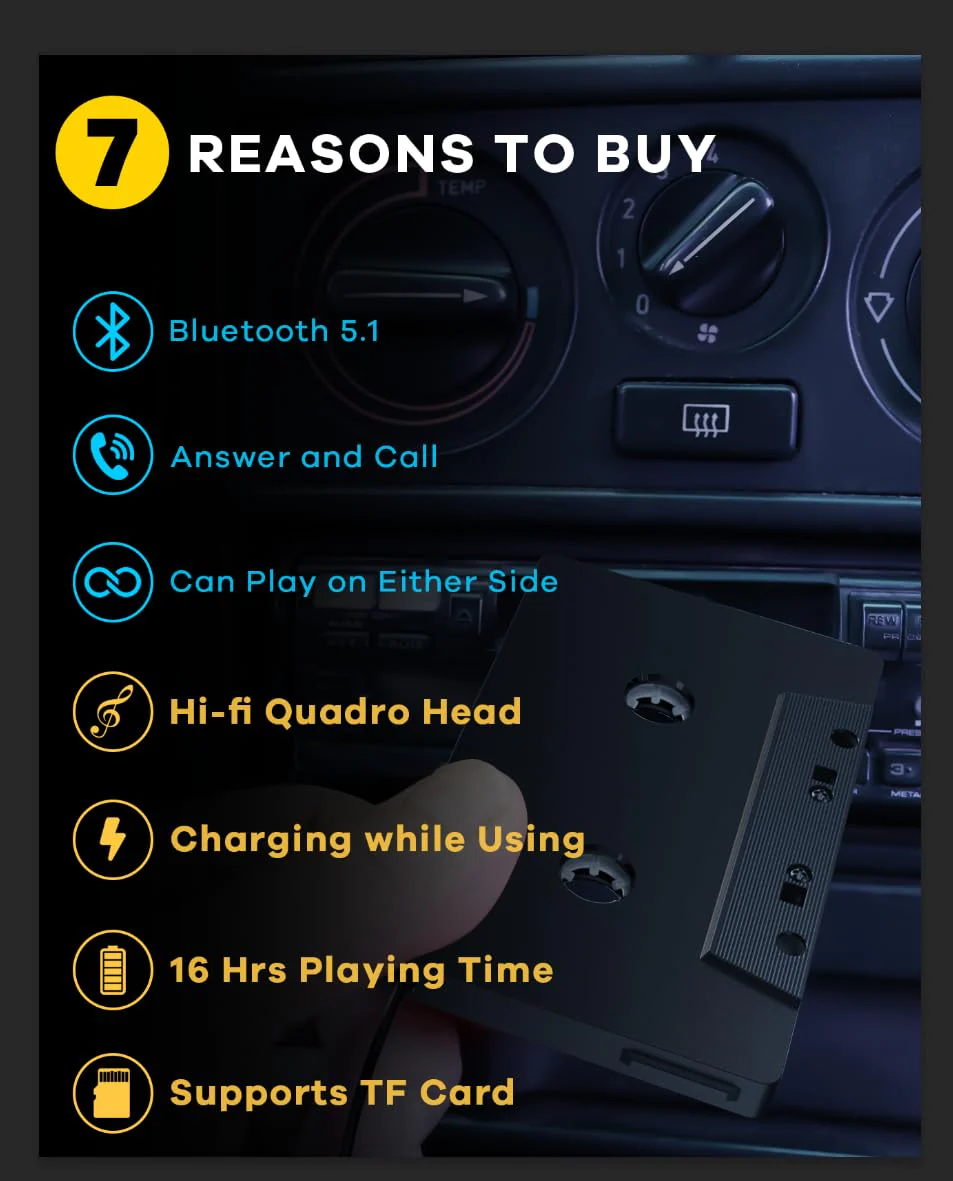 Car Bluetooth 5.1 Cassette Adapter Support TF Card, Wireless Cassette Aux Adapter, Car Audio Bluetooth Receiver, Tape Player Adapter for Vehicle - Image 6