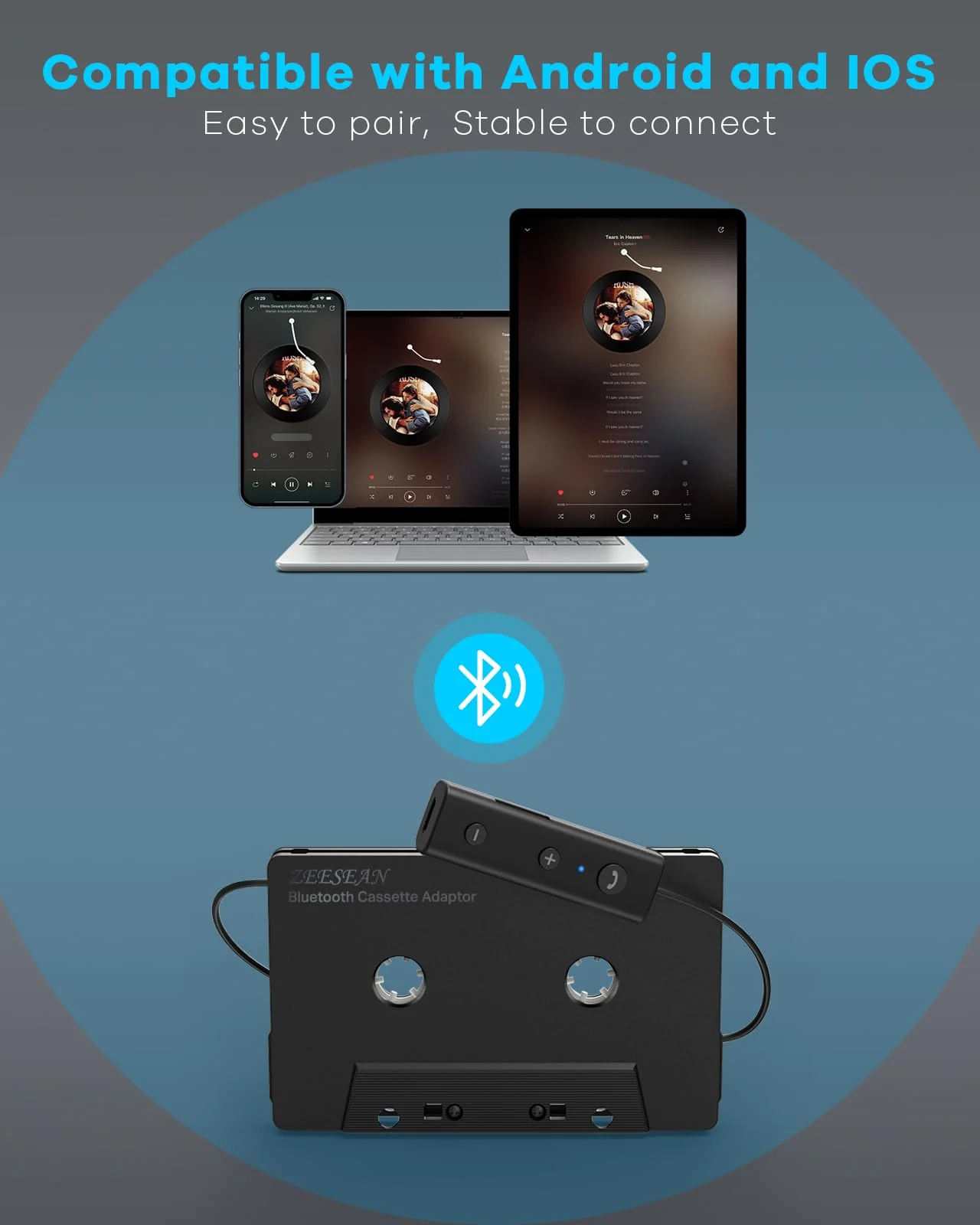 Car Bluetooth 5.1 Cassette Adapter Support TF Card, Wireless Cassette Aux Adapter, Car Audio Bluetooth Receiver, Tape Player Adapter for Vehicle - Image 7
