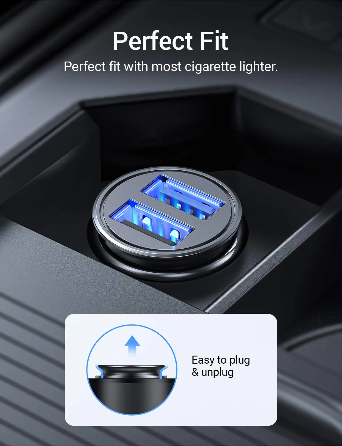 Car Charger, AINOPE 4.8A All Metal Car Charger Adapter Mini Flush Fit USB Car Charger Dual Port Charging Compatible with iPhone 12/11 pro/XR/x/7/6s, iPad Air 2/Mini 3, Note 9/Galaxy S10/S9/S8-Black Black - Image 3